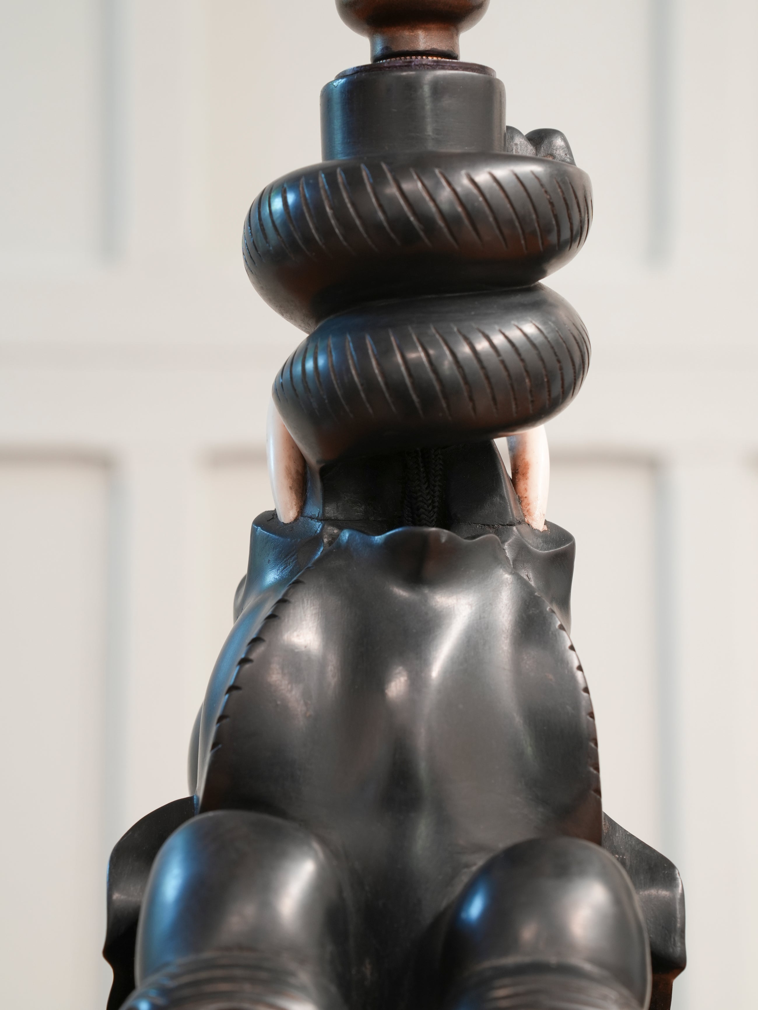 A Pair of Ebony Ceylonese Elephant Table Lights