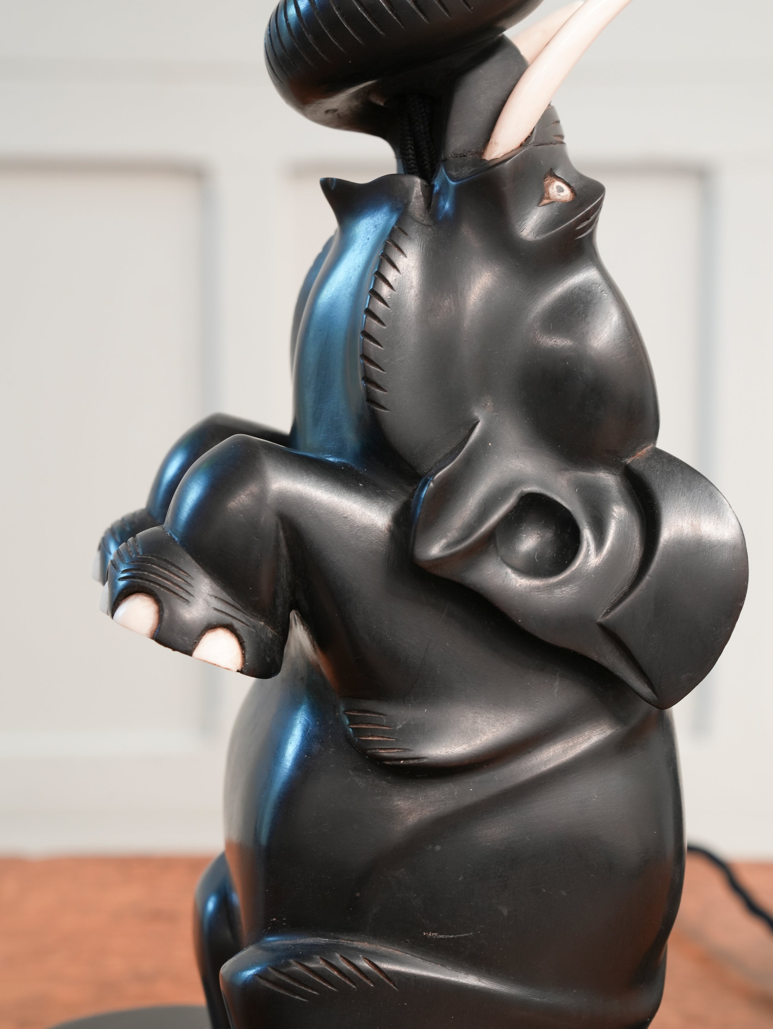A Pair of Ebony Ceylonese Elephant Table Lights