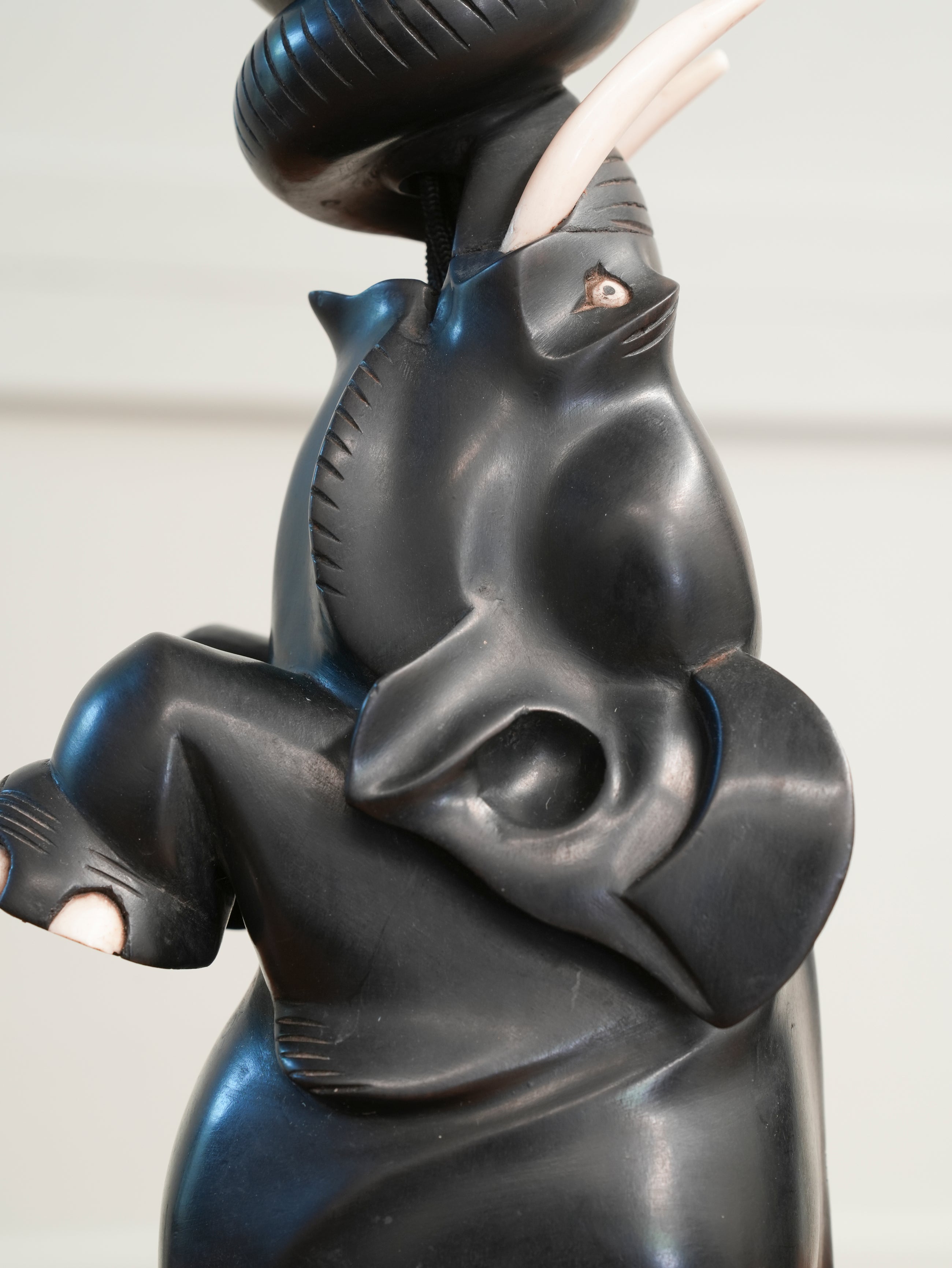 A Pair of Ebony Ceylonese Elephant Table Lights