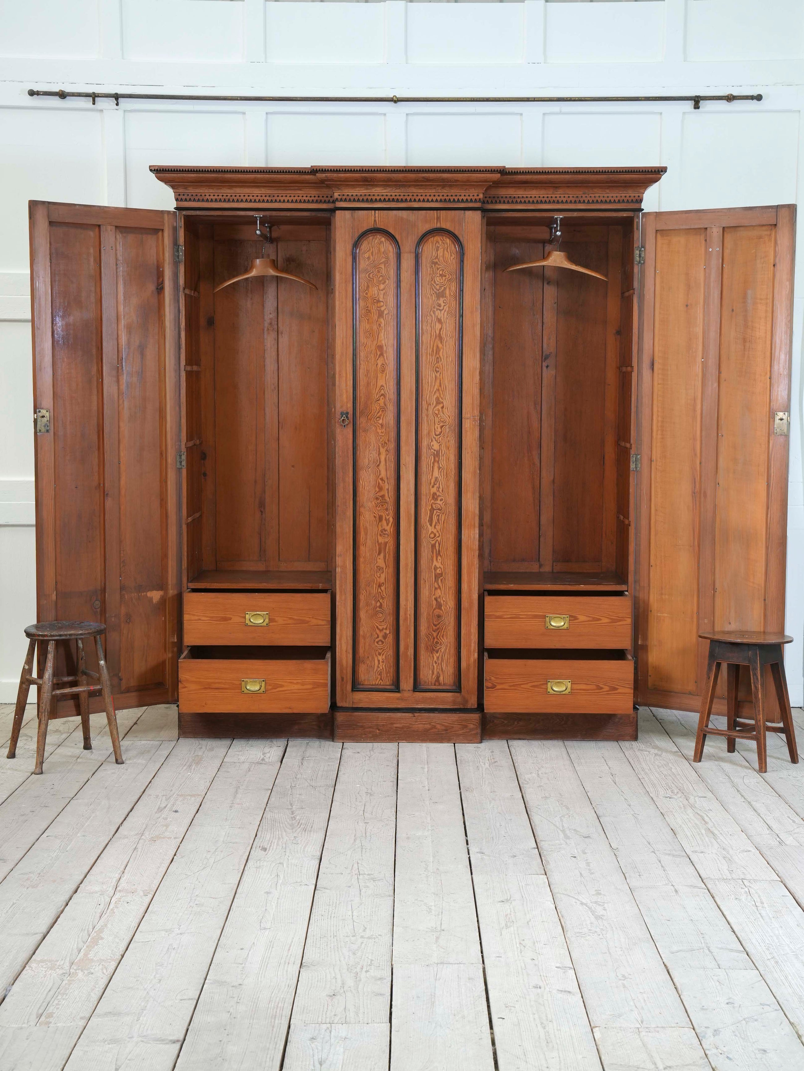 A 19th Century Baltic Pine Breakfront Wardrobe