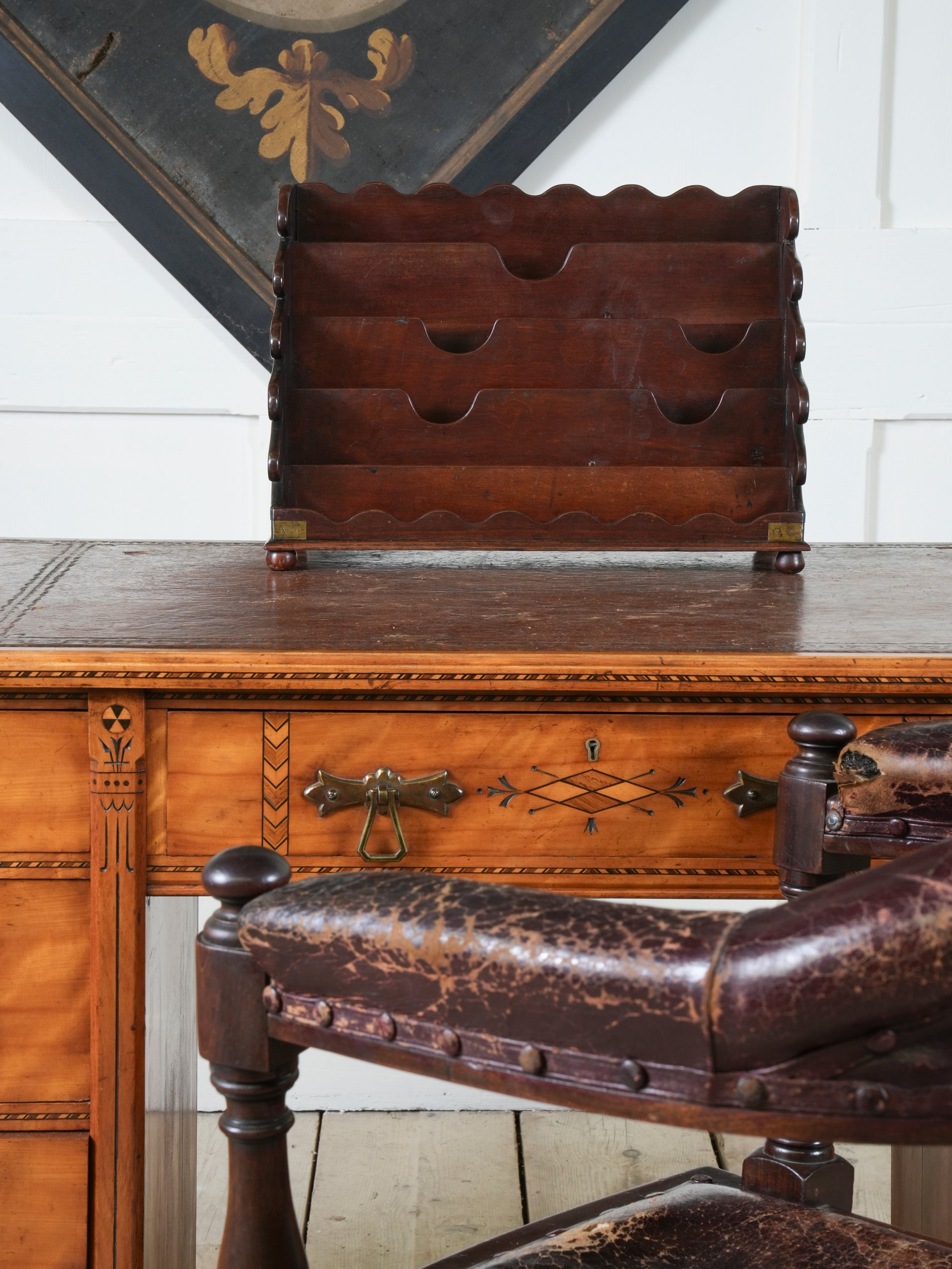 A Brass Bound Mahogany Campaign Desk Top Stationary Rack
