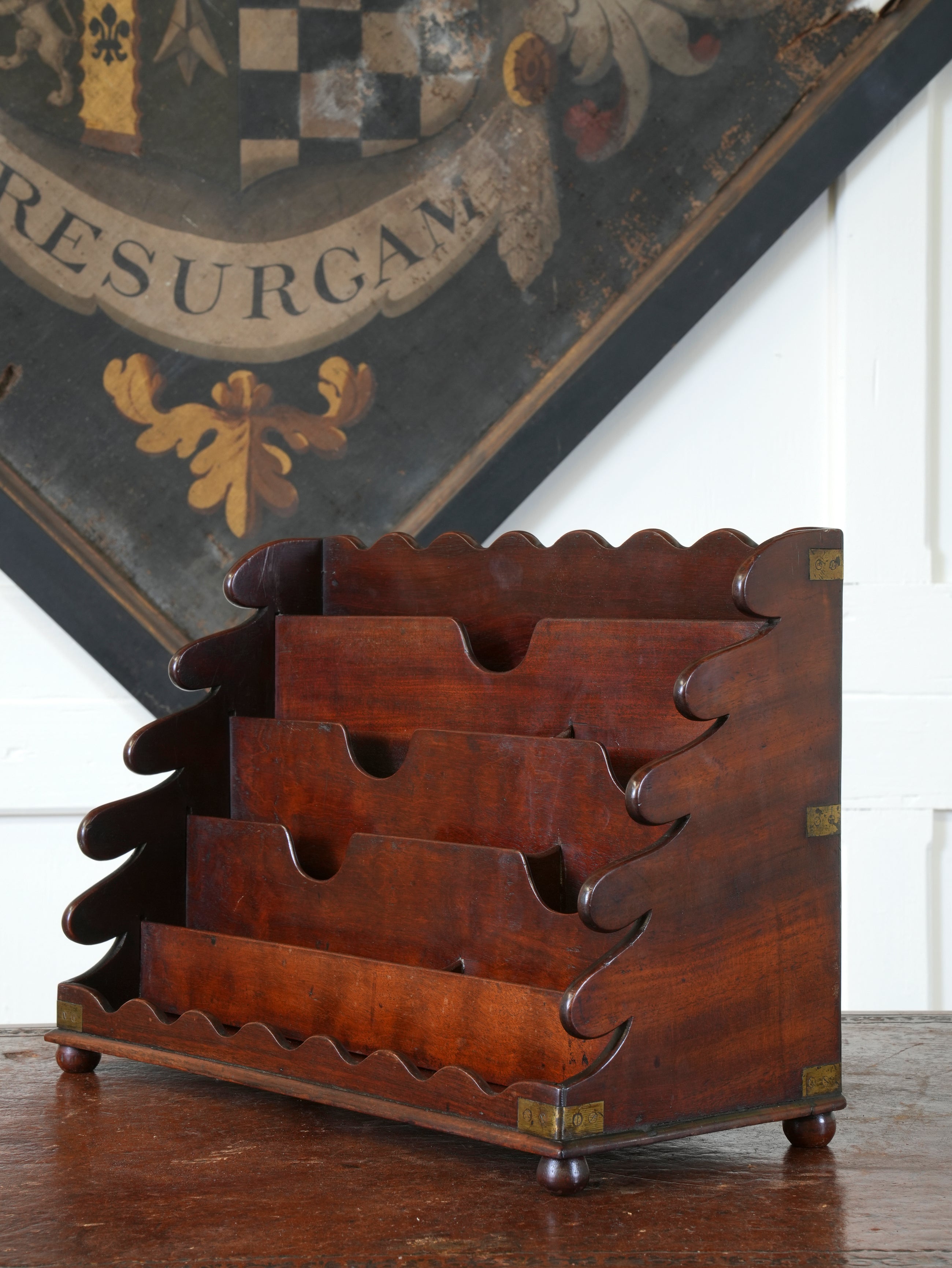 A Brass Bound Mahogany Campaign Desk Top Stationary Rack