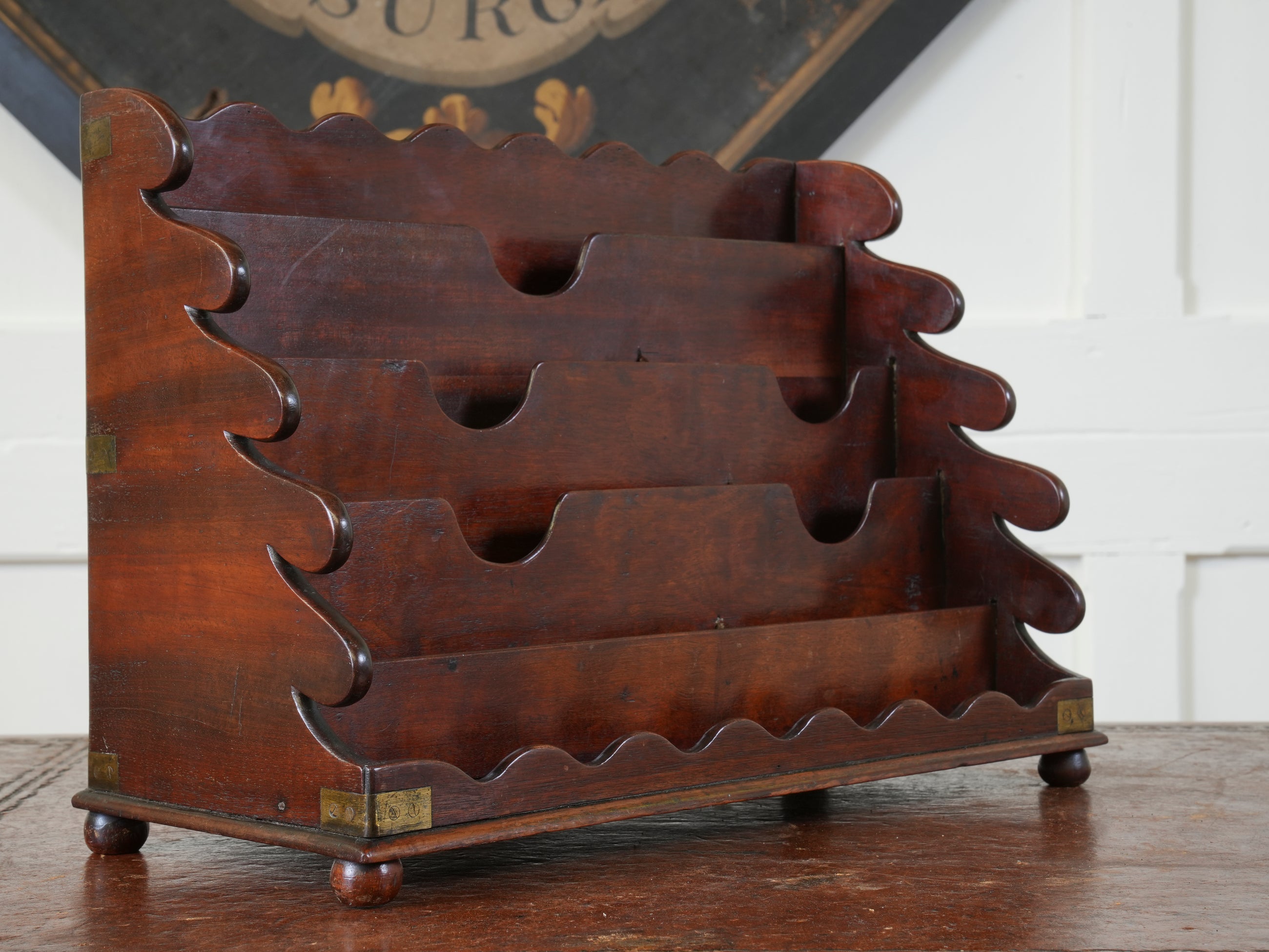 A Brass Bound Mahogany Campaign Desk Top Stationary Rack