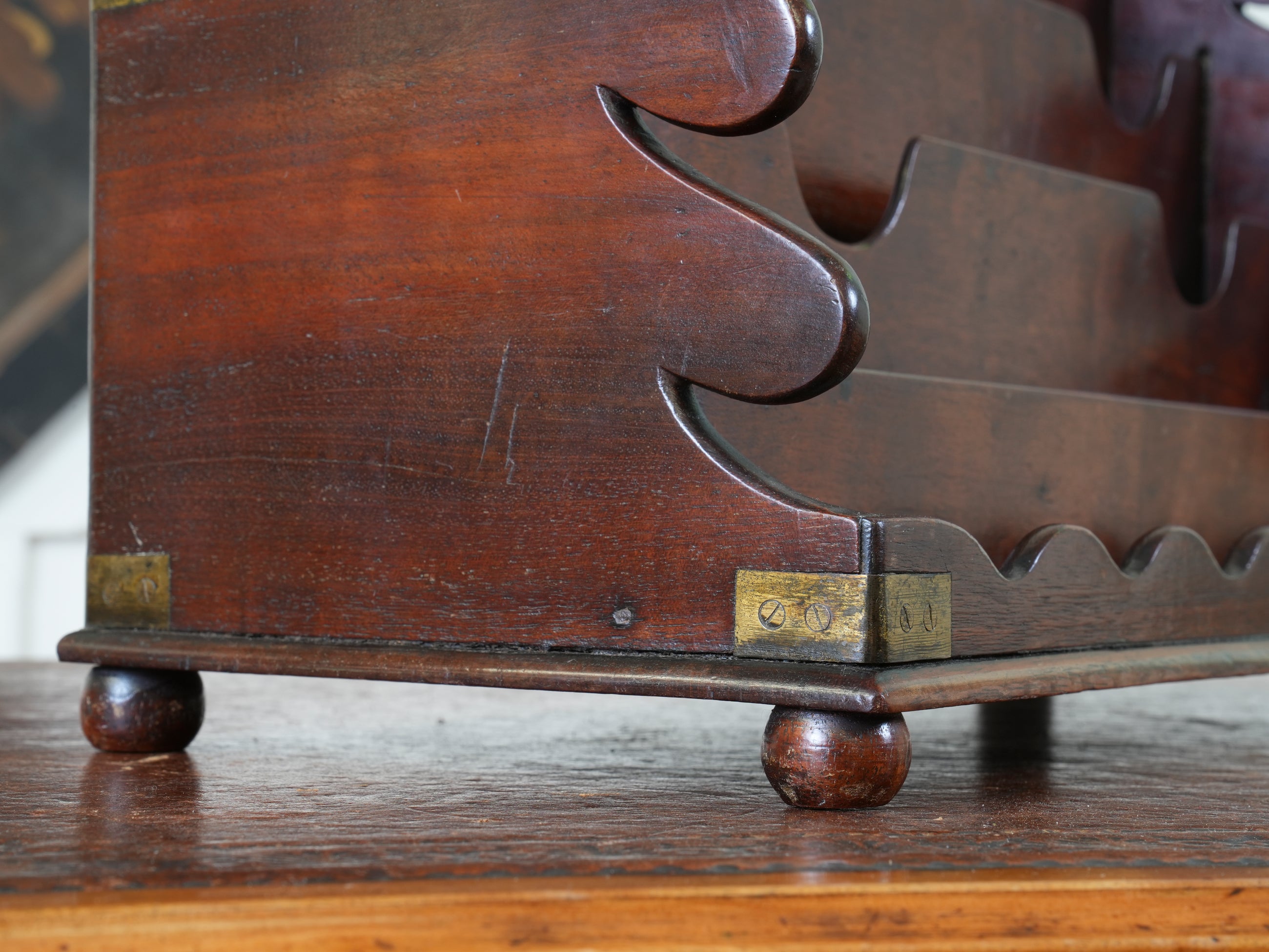 A Brass Bound Mahogany Campaign Desk Top Stationary Rack