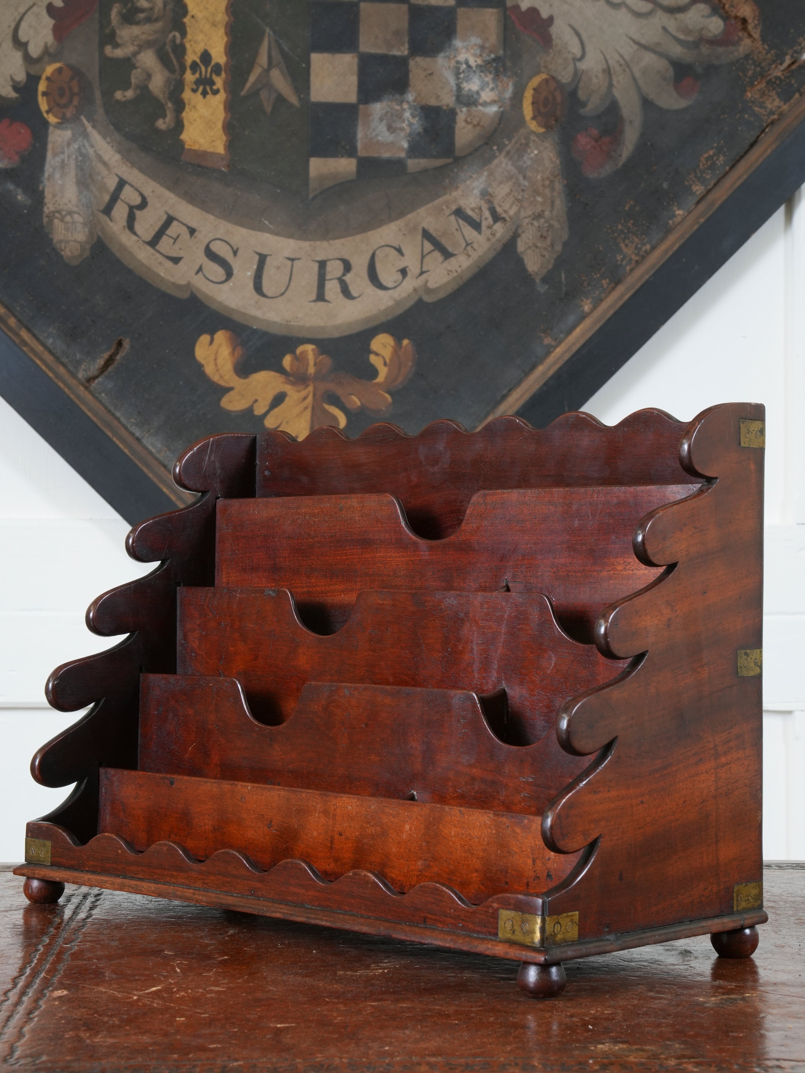 A Brass Bound Mahogany Campaign Desk Top Stationary Rack
