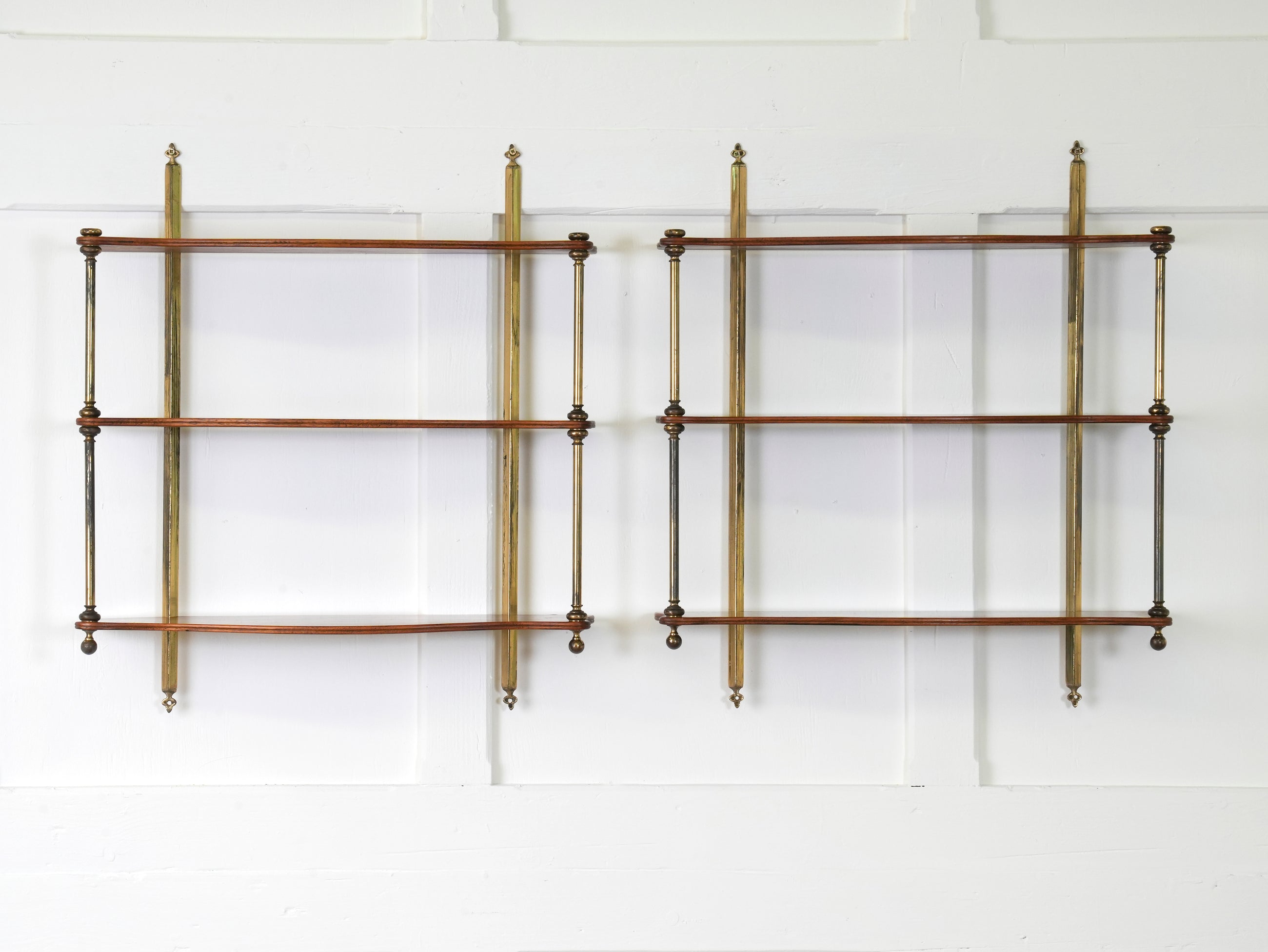 A Pair of Mahogany & Brass Hanging Shelves
