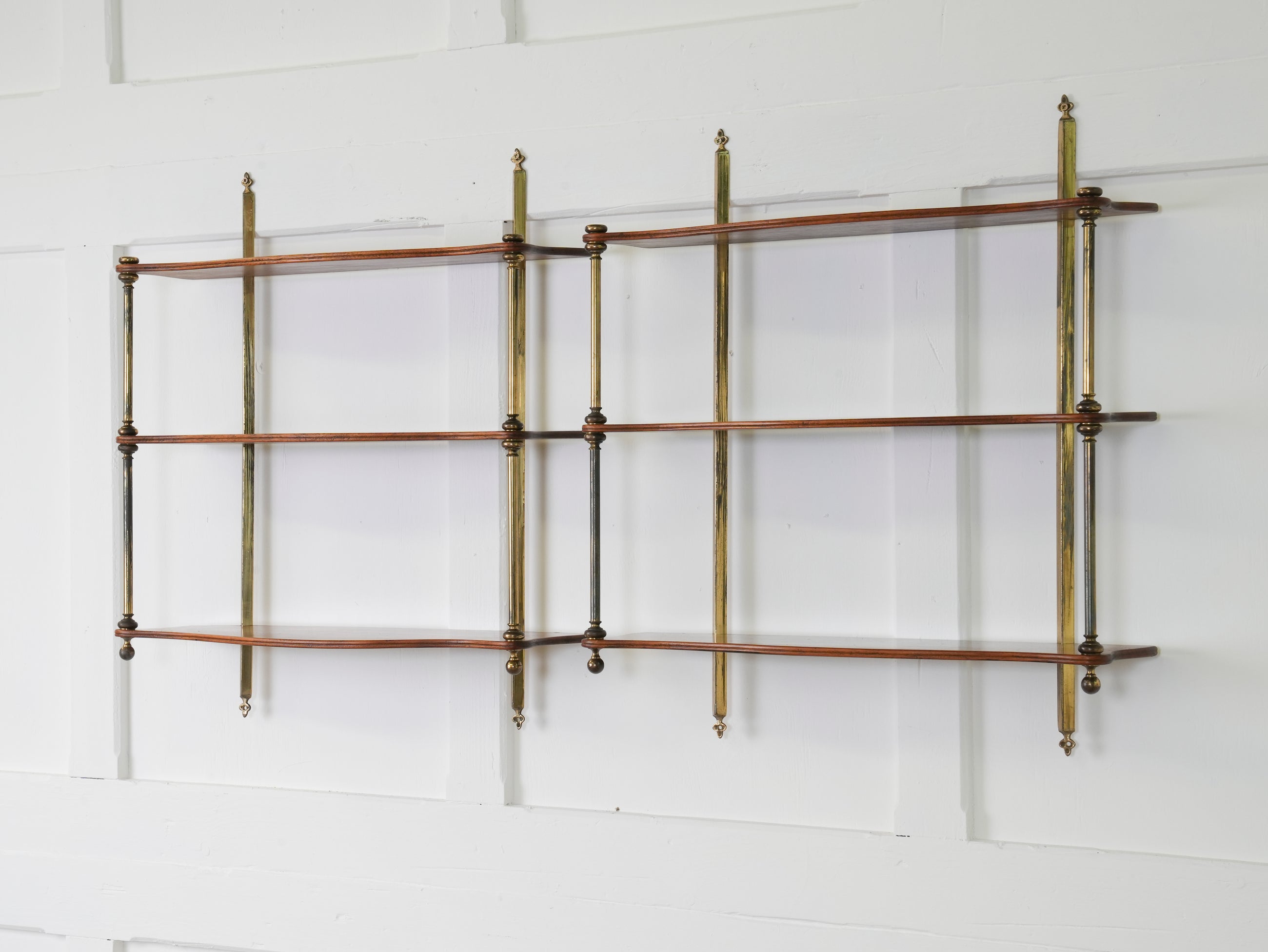 A Pair of Mahogany & Brass Hanging Shelves