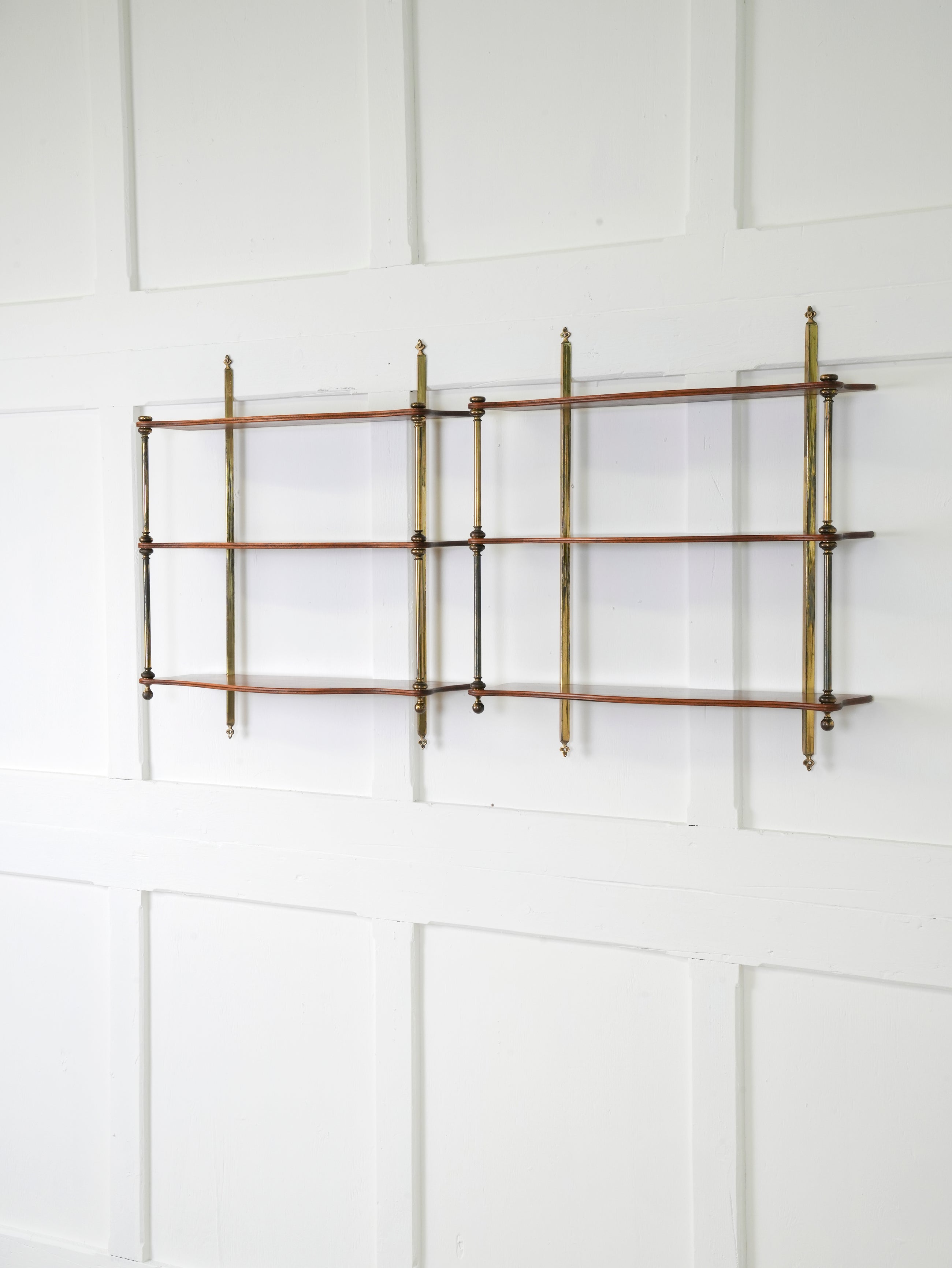 A Pair of Mahogany & Brass Hanging Shelves