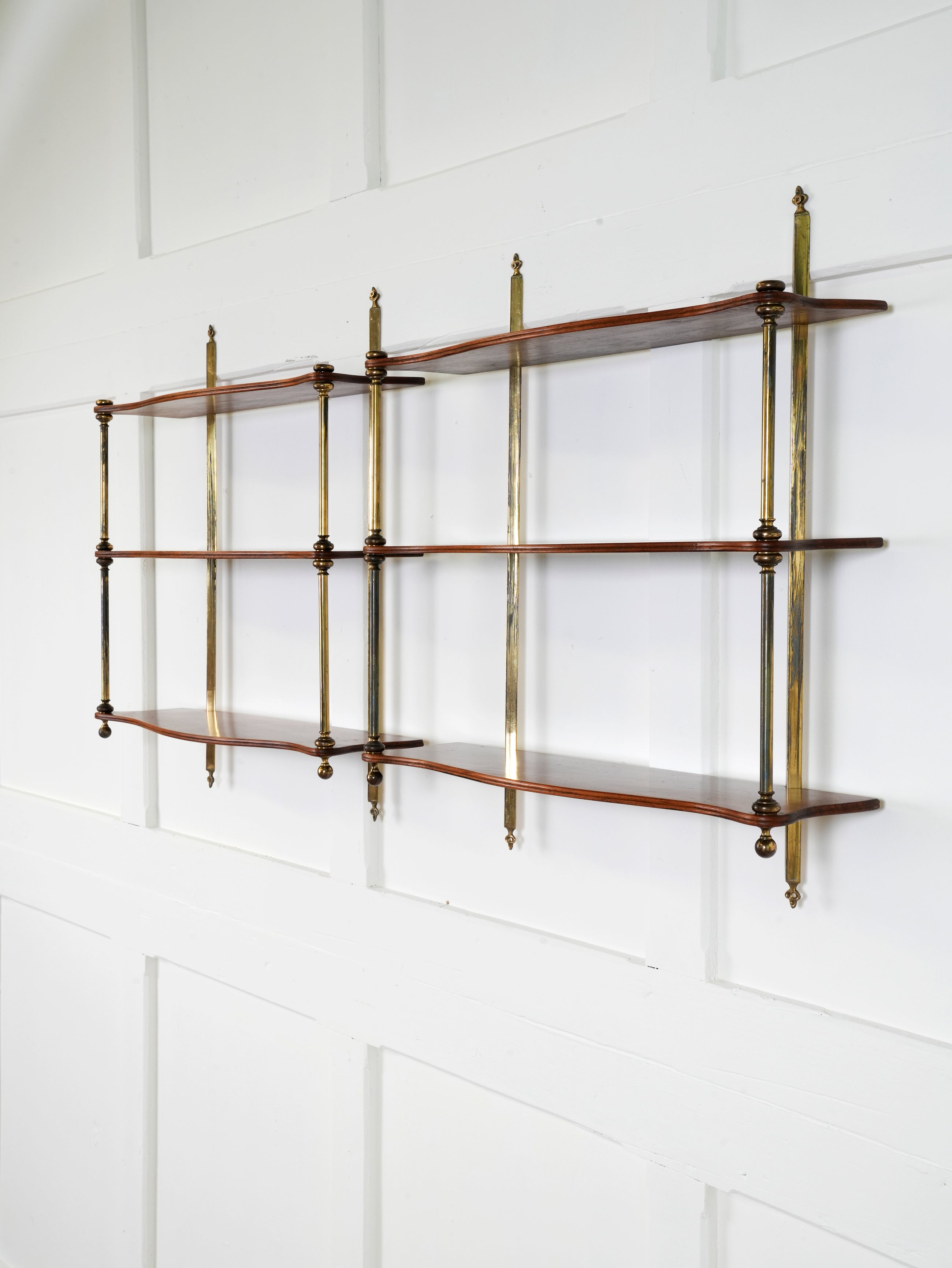A Pair of Mahogany & Brass Hanging Shelves