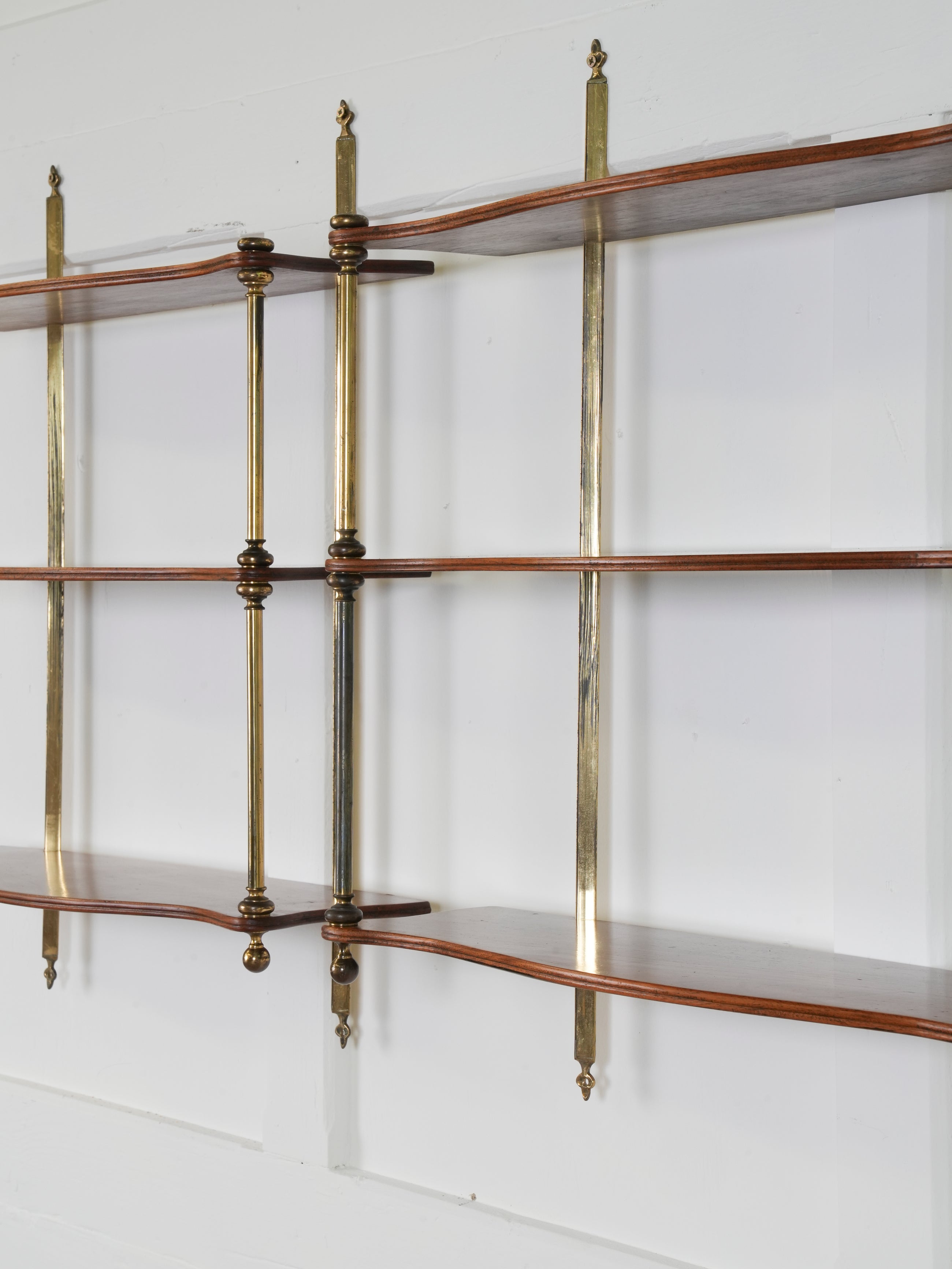 A Pair of Mahogany & Brass Hanging Shelves