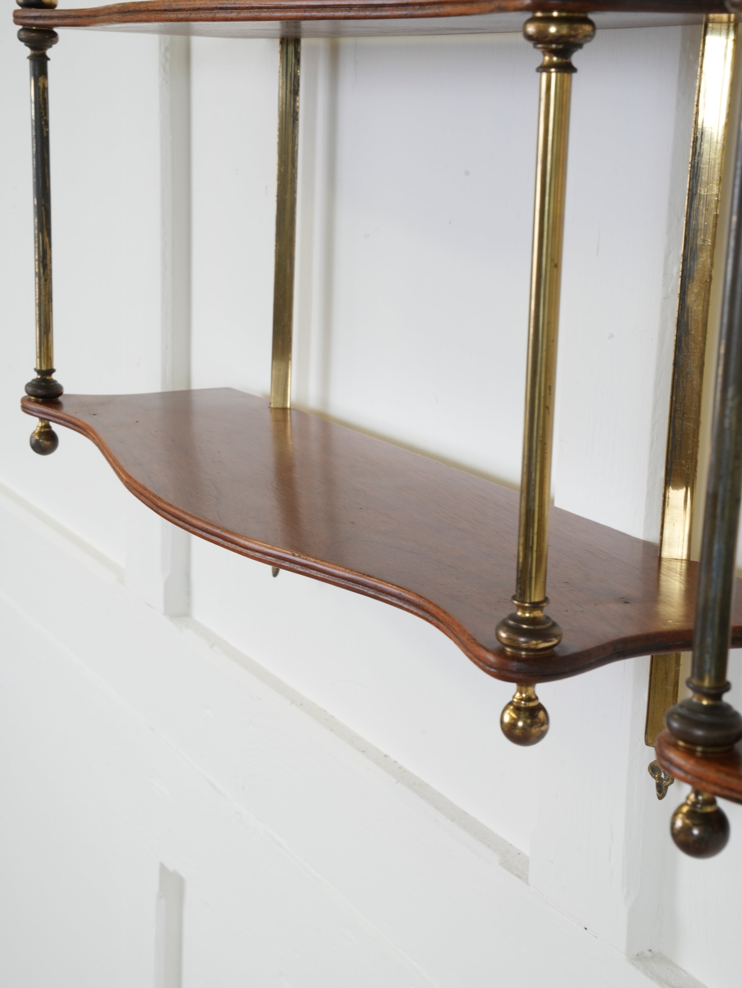A Pair of Mahogany & Brass Hanging Shelves