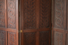 A Three Fold Carved Mahogany Room Screen
