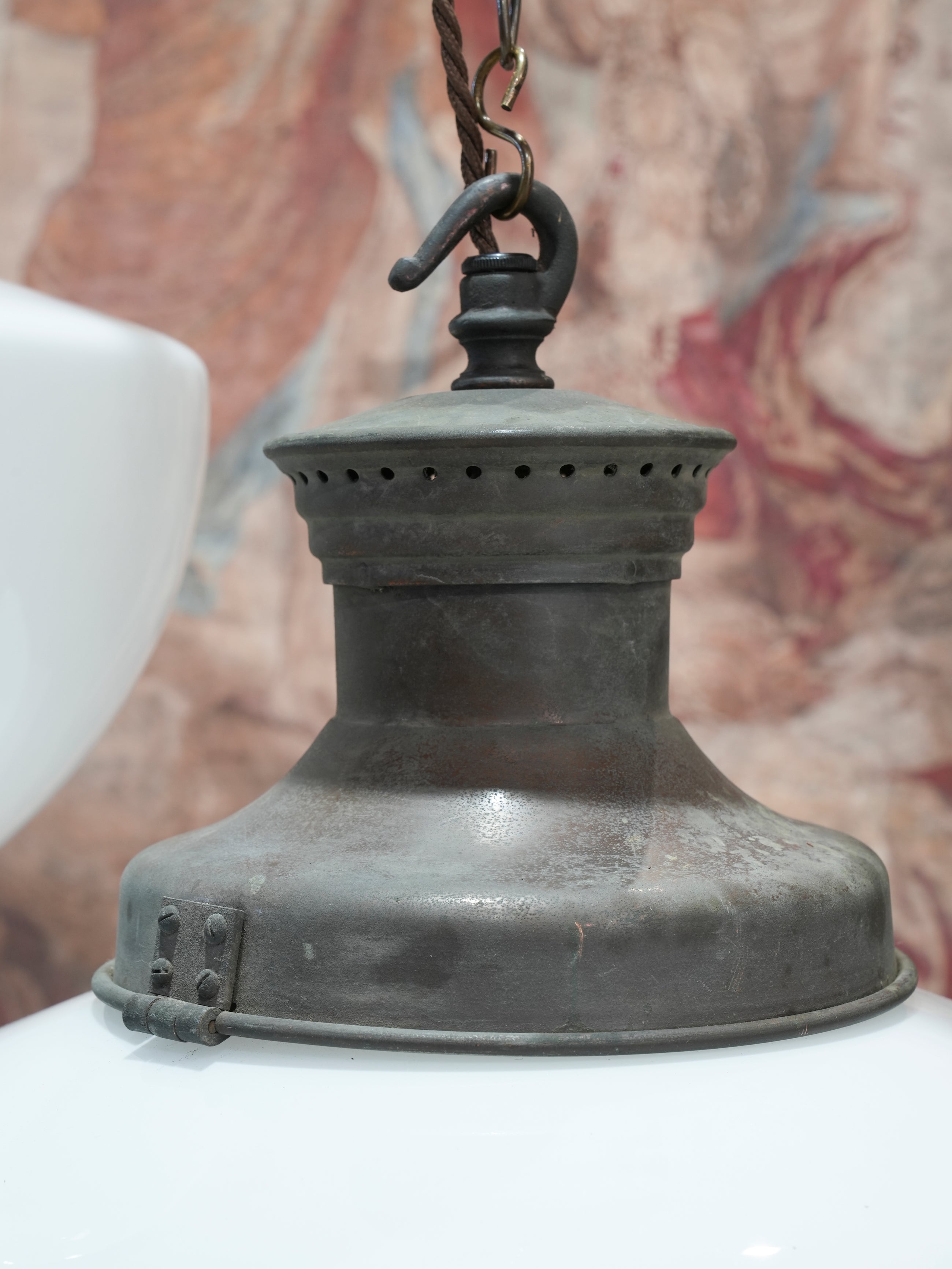 A Pair of Large Opaline Glass Pendant Lights