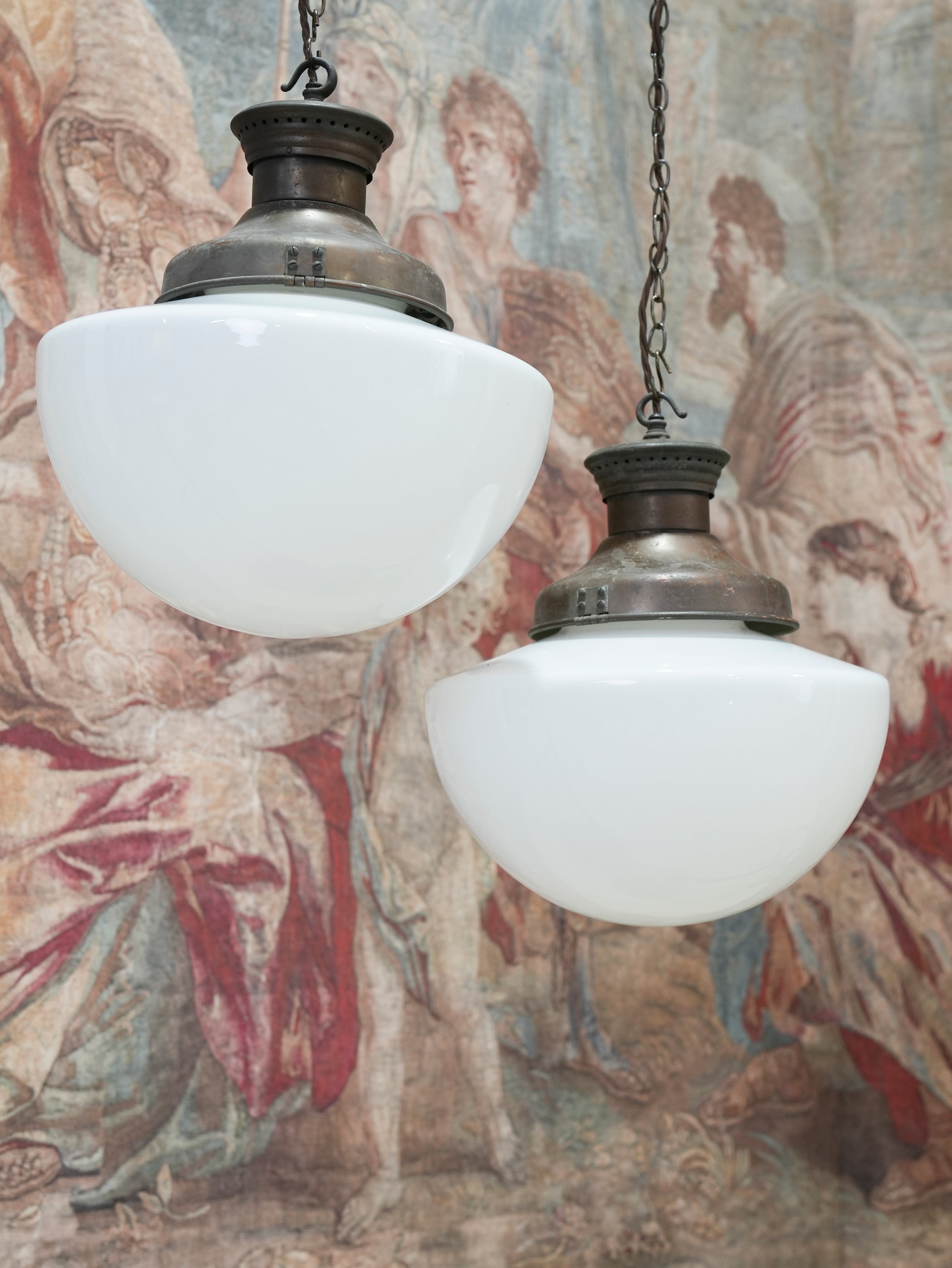 A Pair of Half Round Opaline Pendant Lights