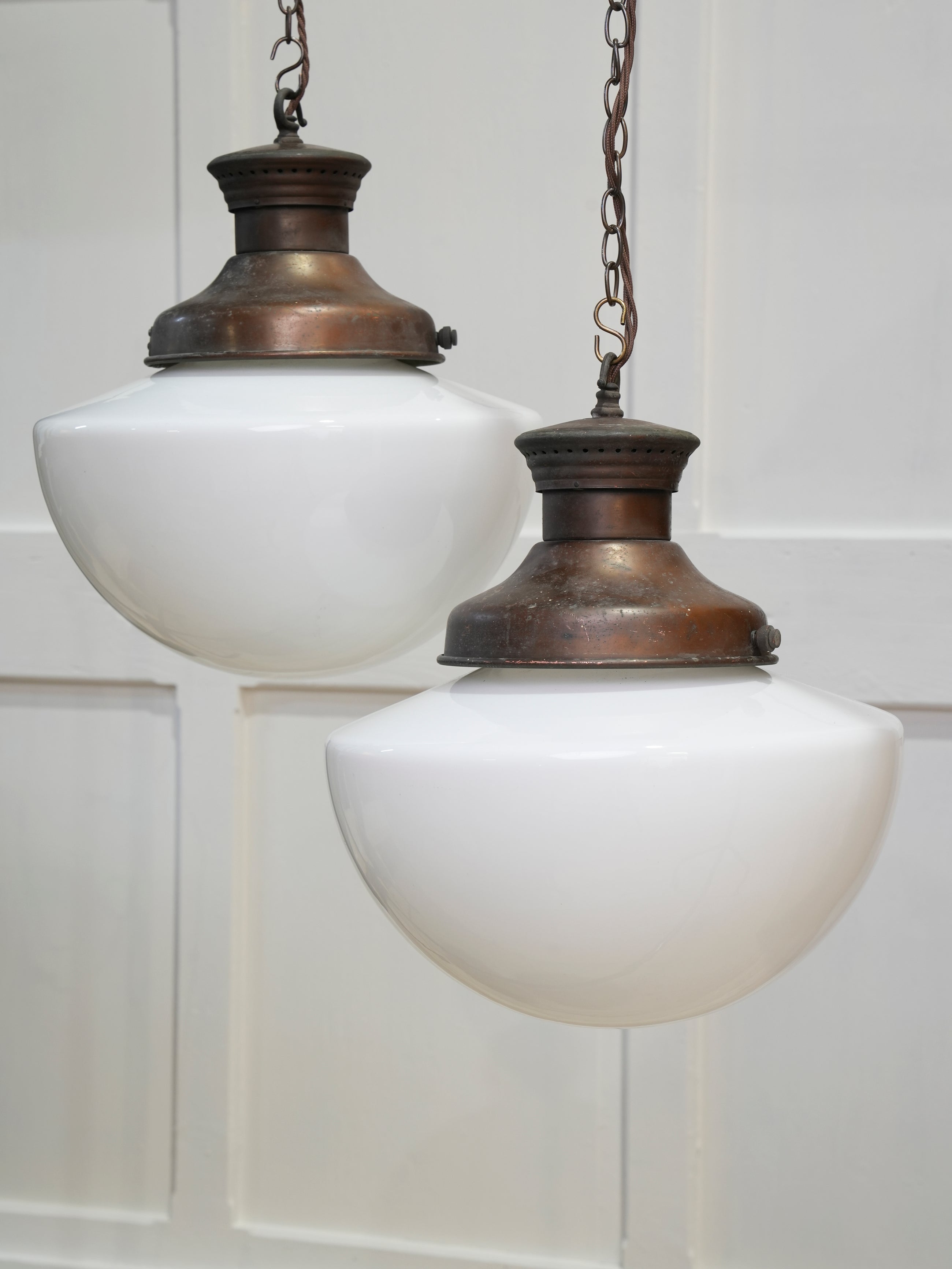 A Pair of Half Round Opaline Pendant Lights