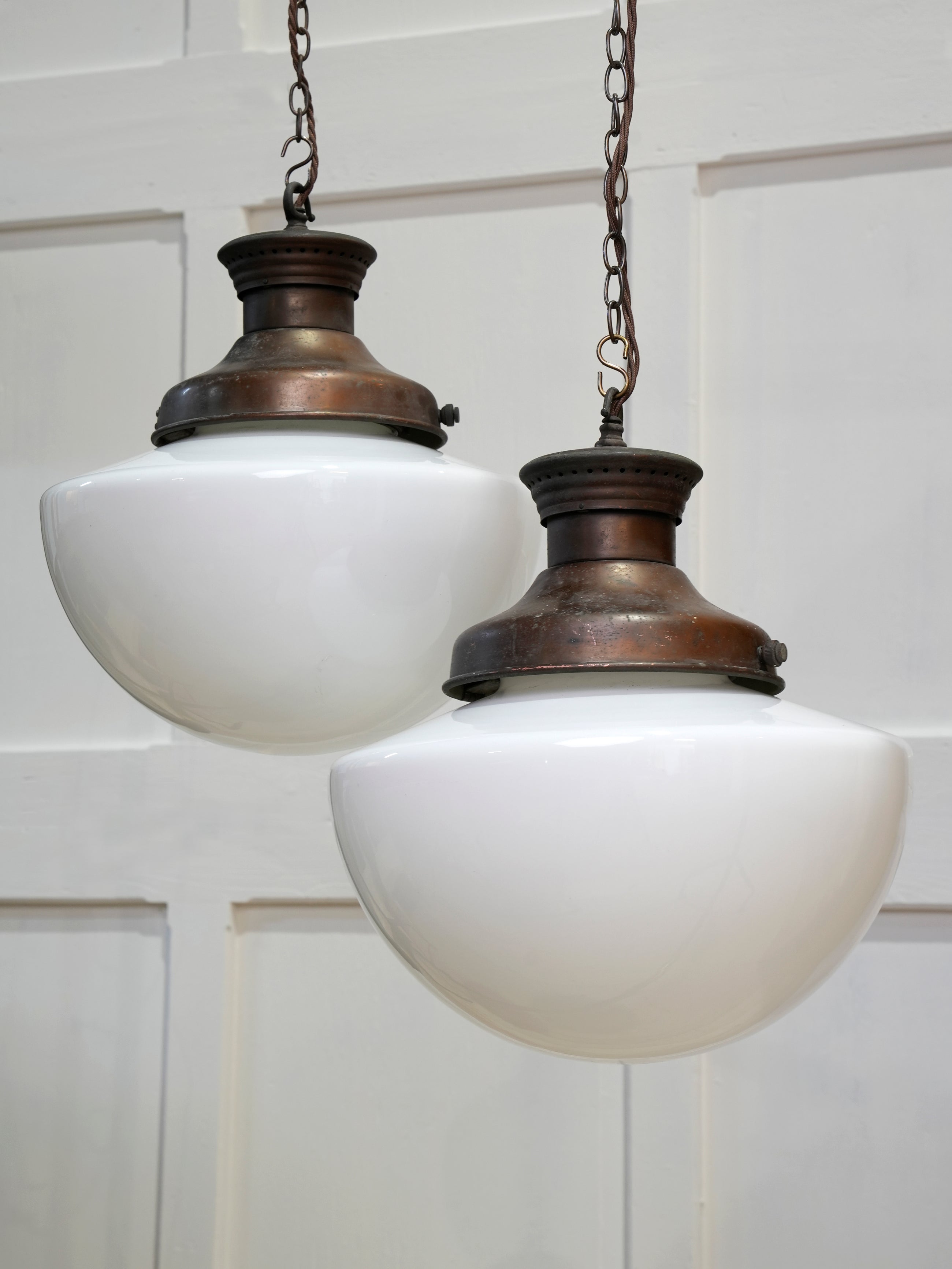 A Pair of Half Round Opaline Pendant Lights