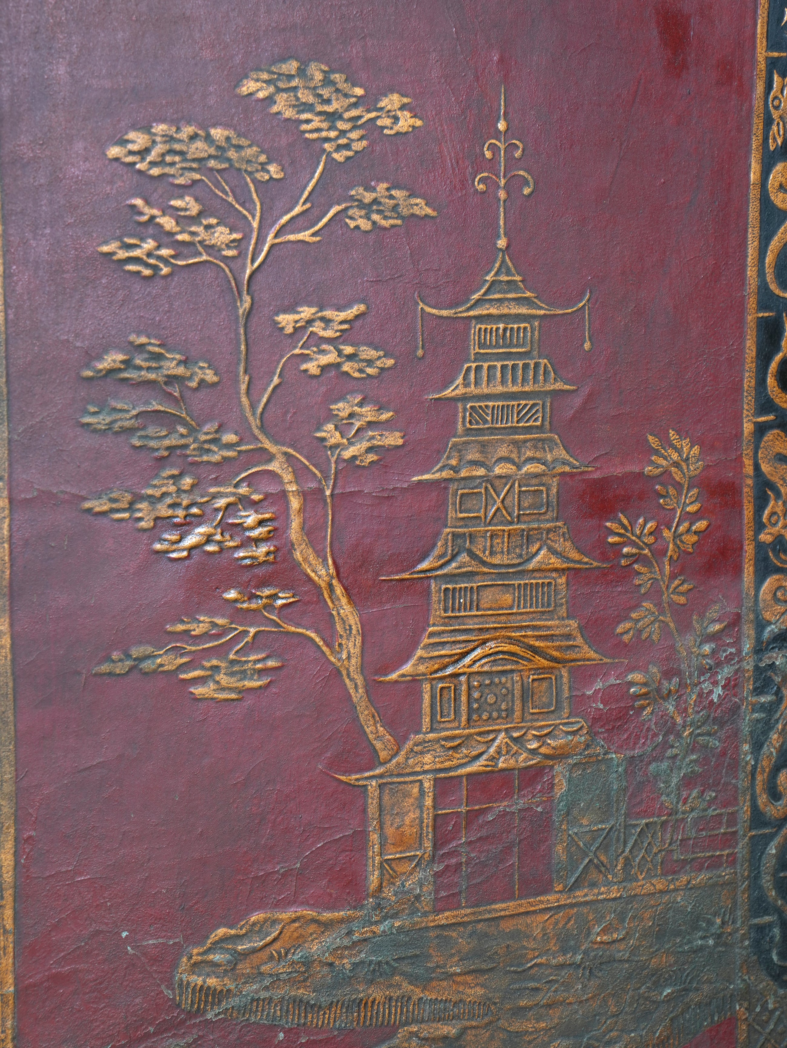 A 19th Century Leather Chinoiserie Room Screen