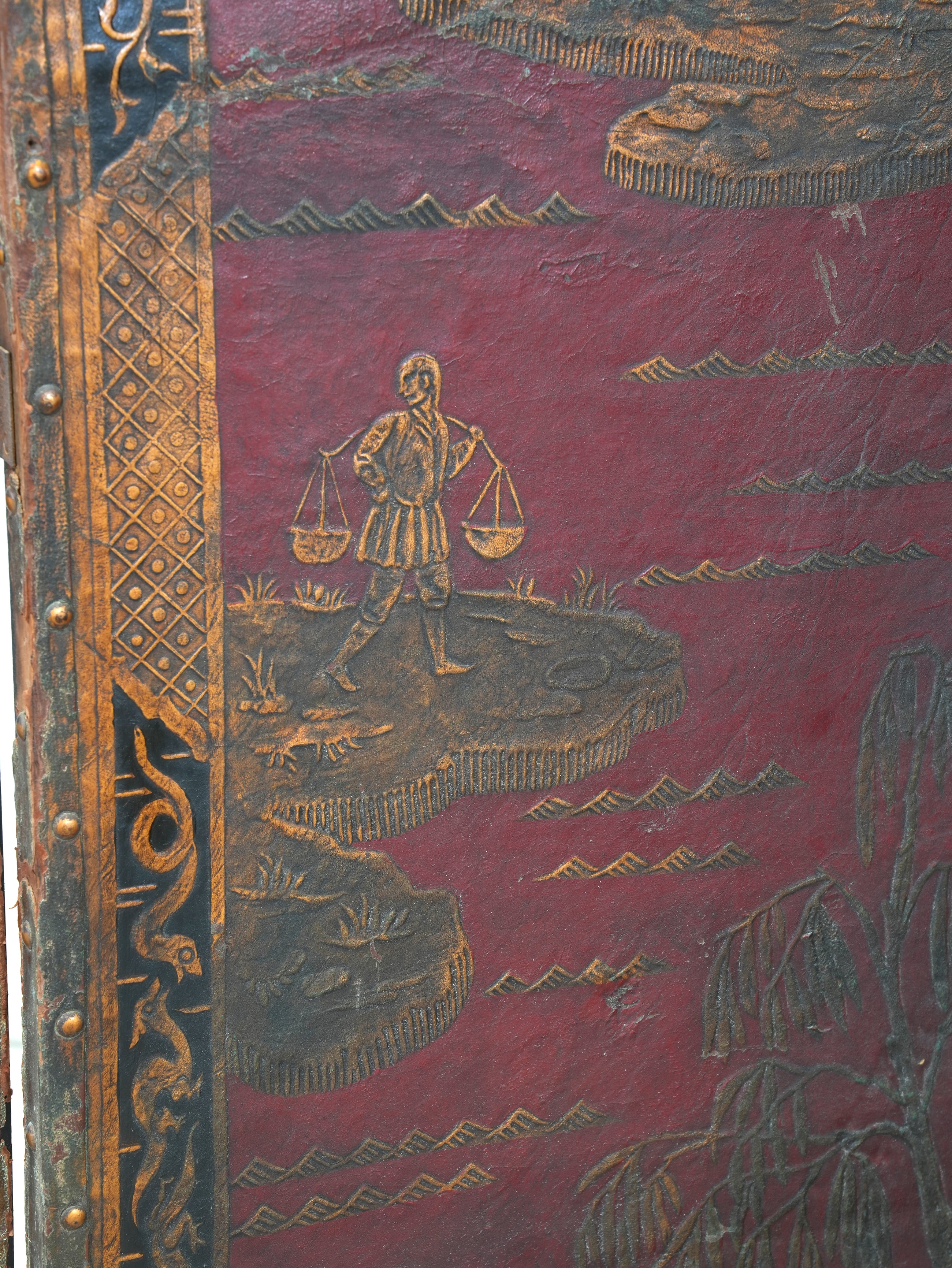 A 19th Century Leather Chinoiserie Room Screen