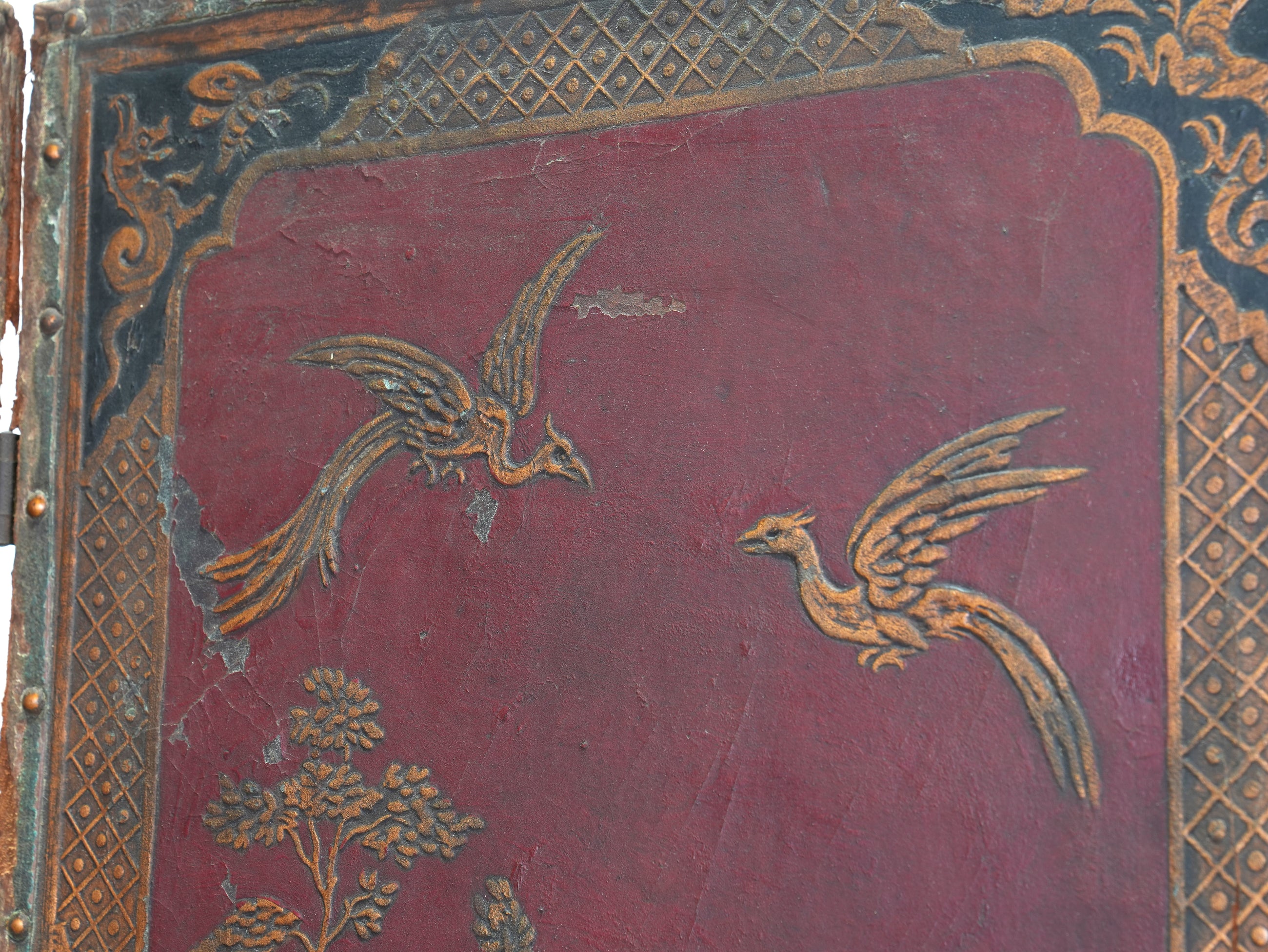 A 19th Century Leather Chinoiserie Room Screen