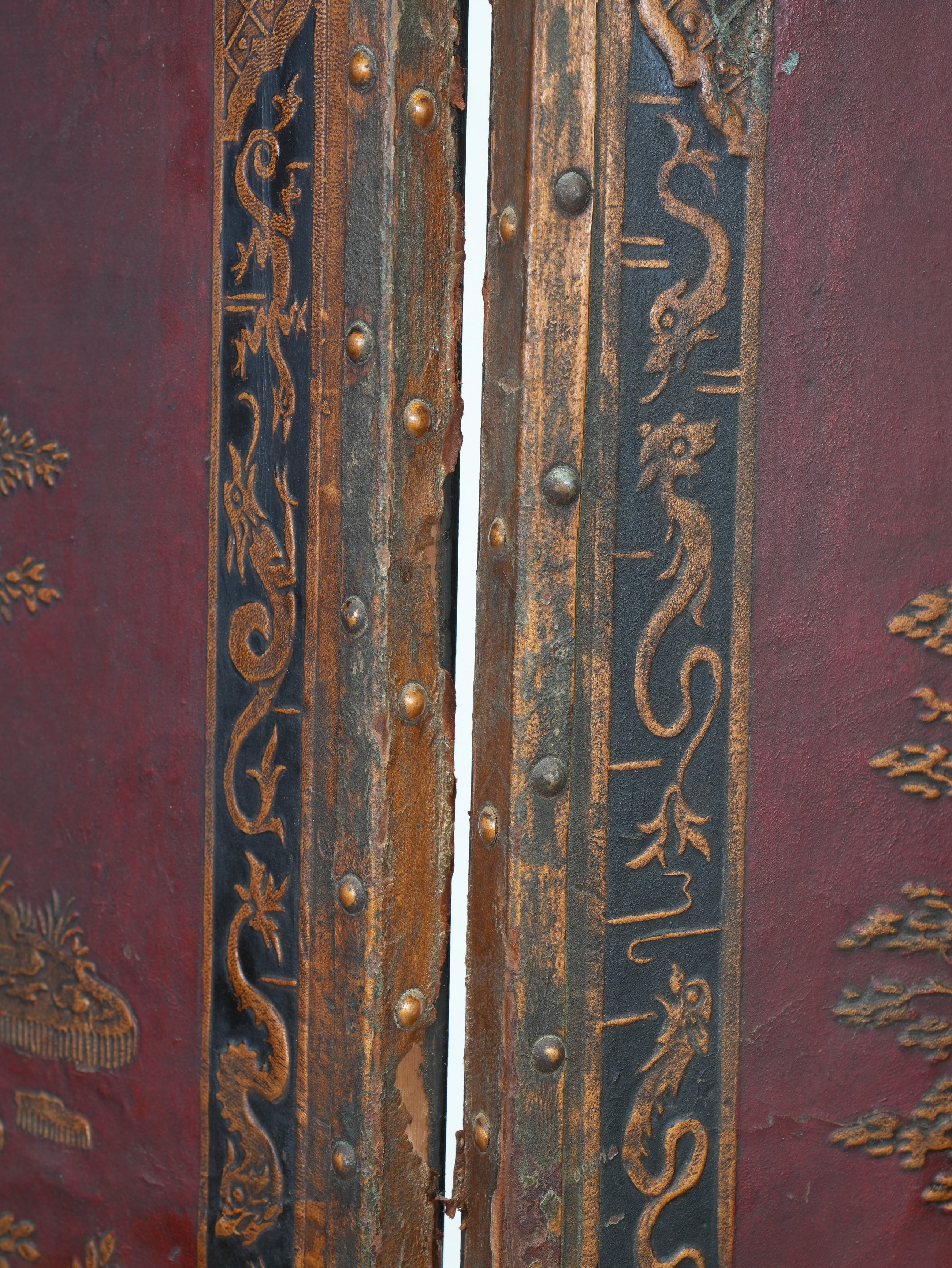 A 19th Century Leather Chinoiserie Room Screen