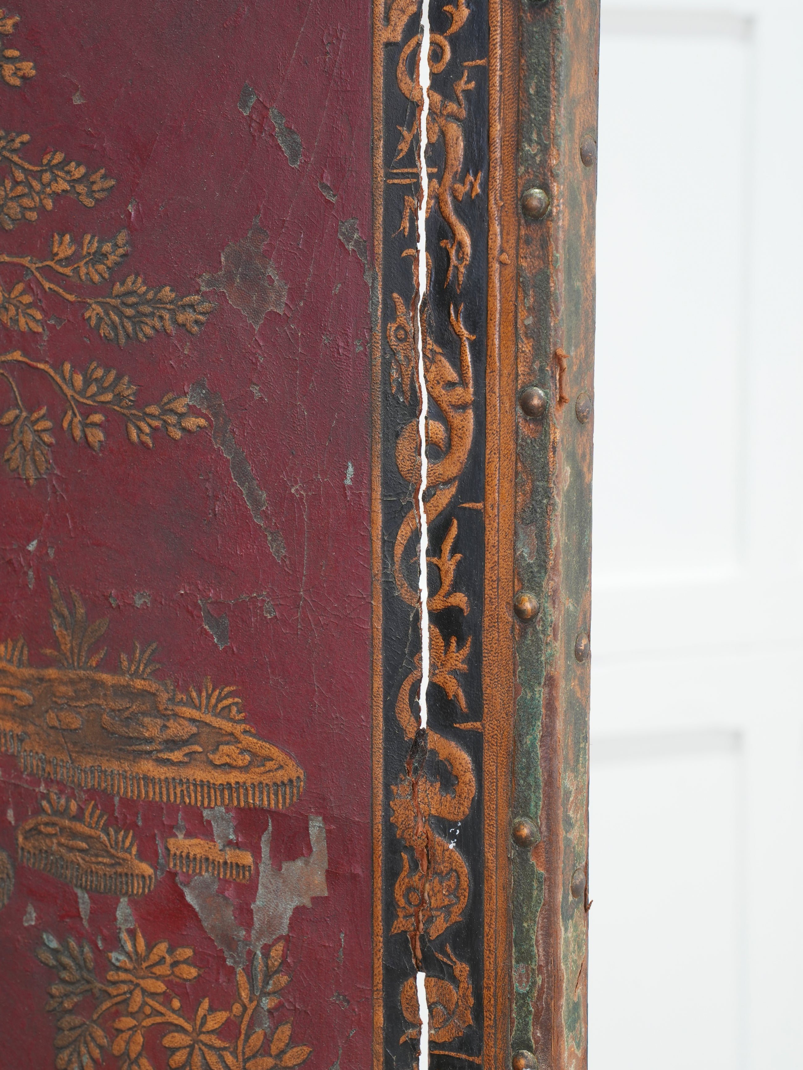 A 19th Century Leather Chinoiserie Room Screen