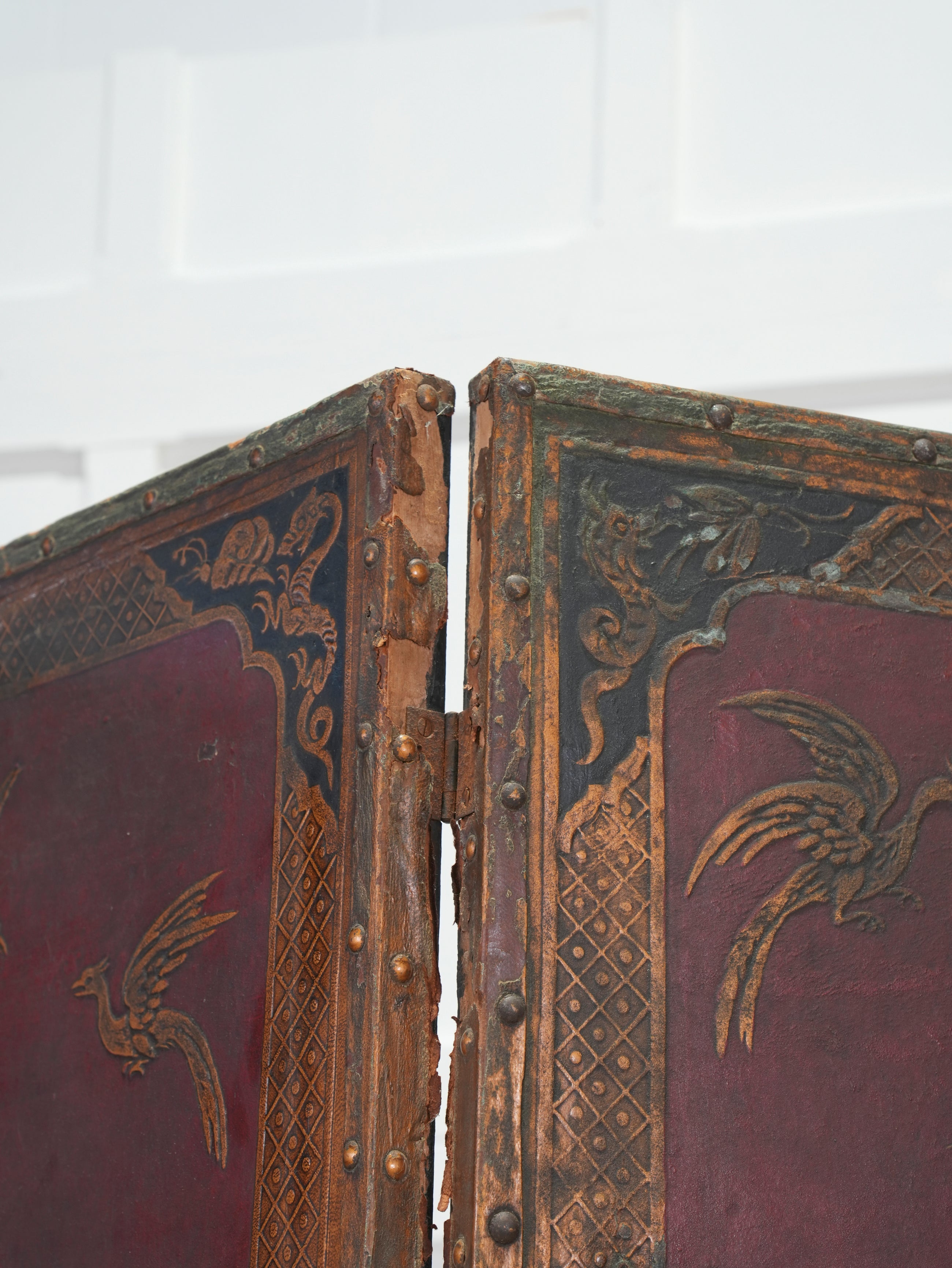 A 19th Century Leather Chinoiserie Room Screen