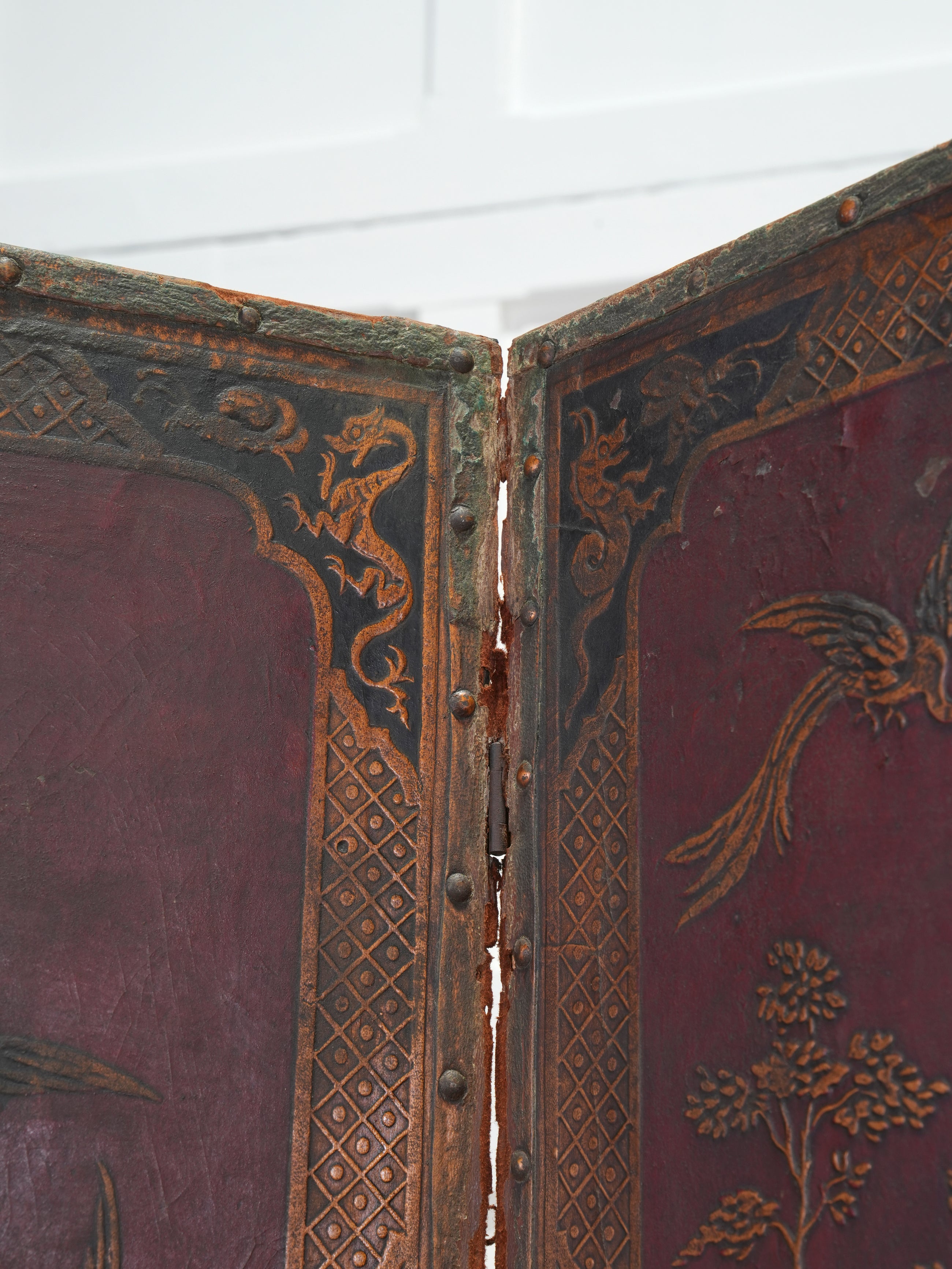 A 19th Century Leather Chinoiserie Room Screen