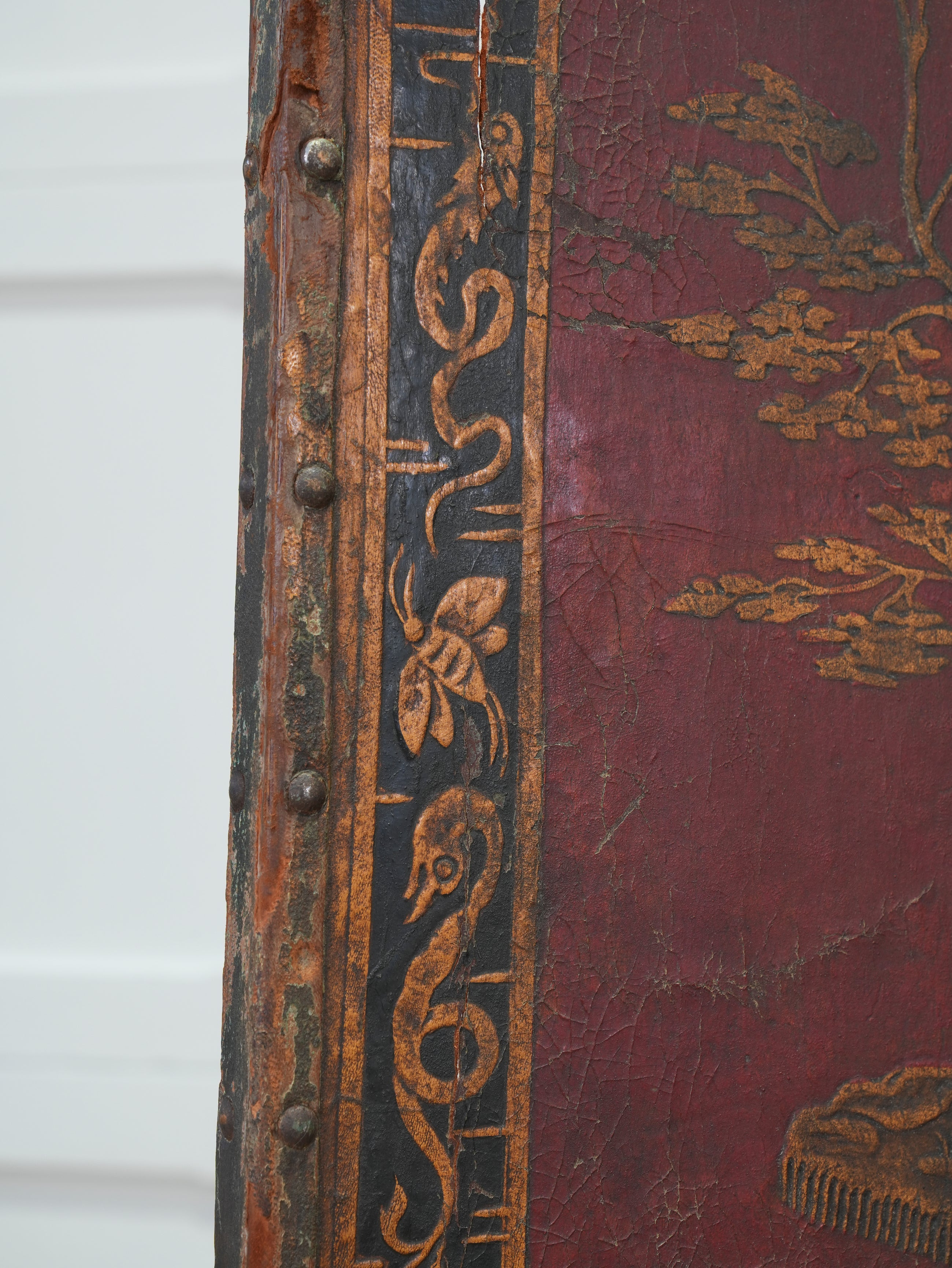 A 19th Century Leather Chinoiserie Room Screen