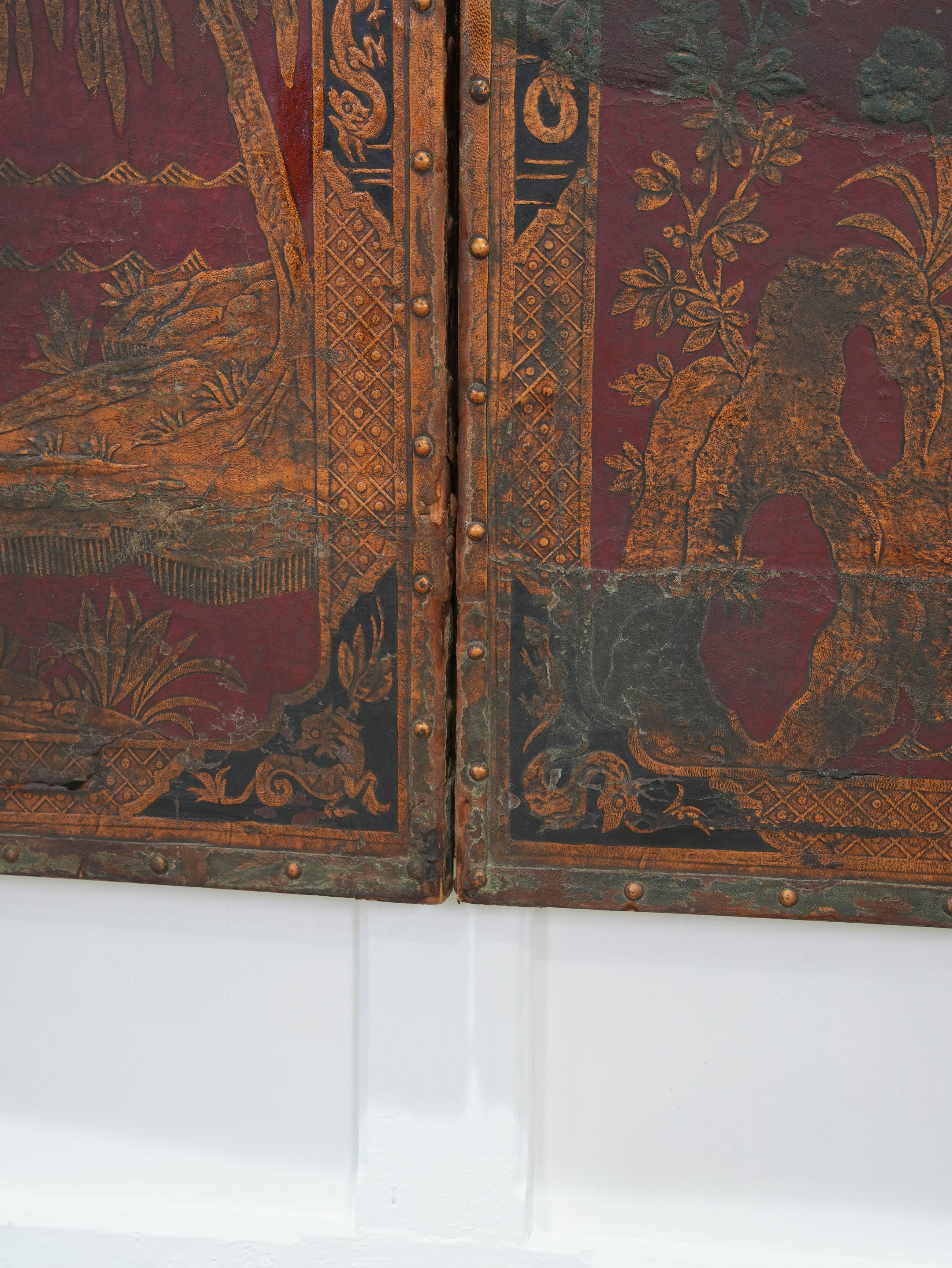 A 19th Century Leather Chinoiserie Room Screen
