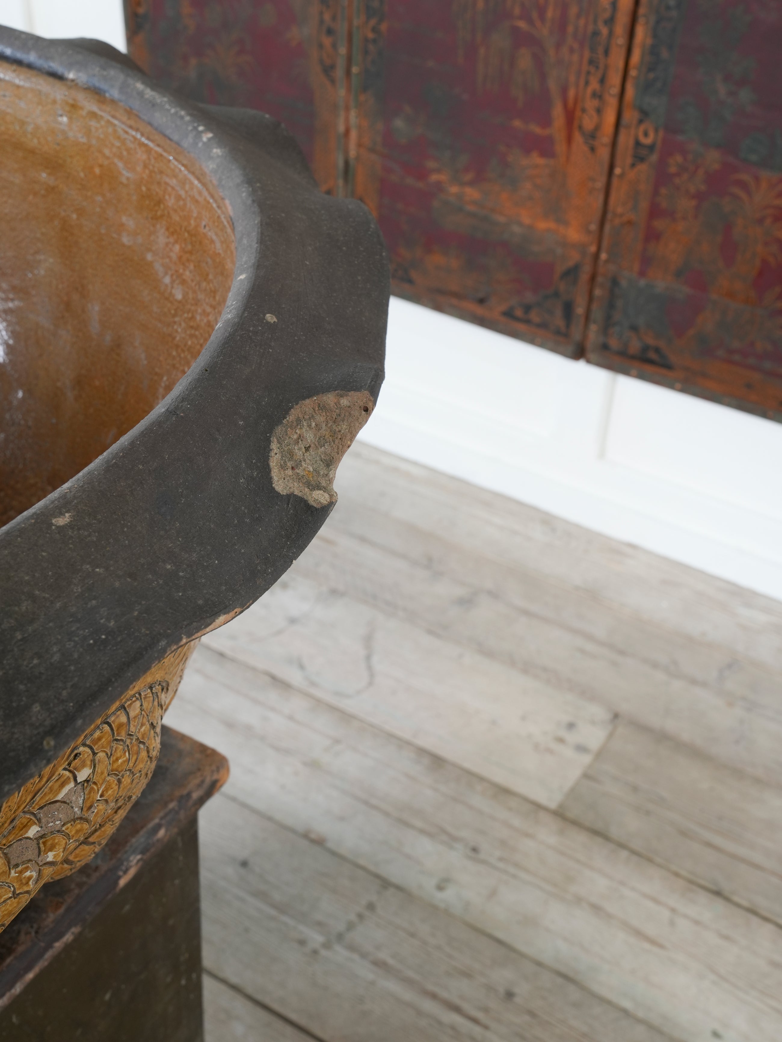 A Large Glazed Terracotta Dragon Bowl