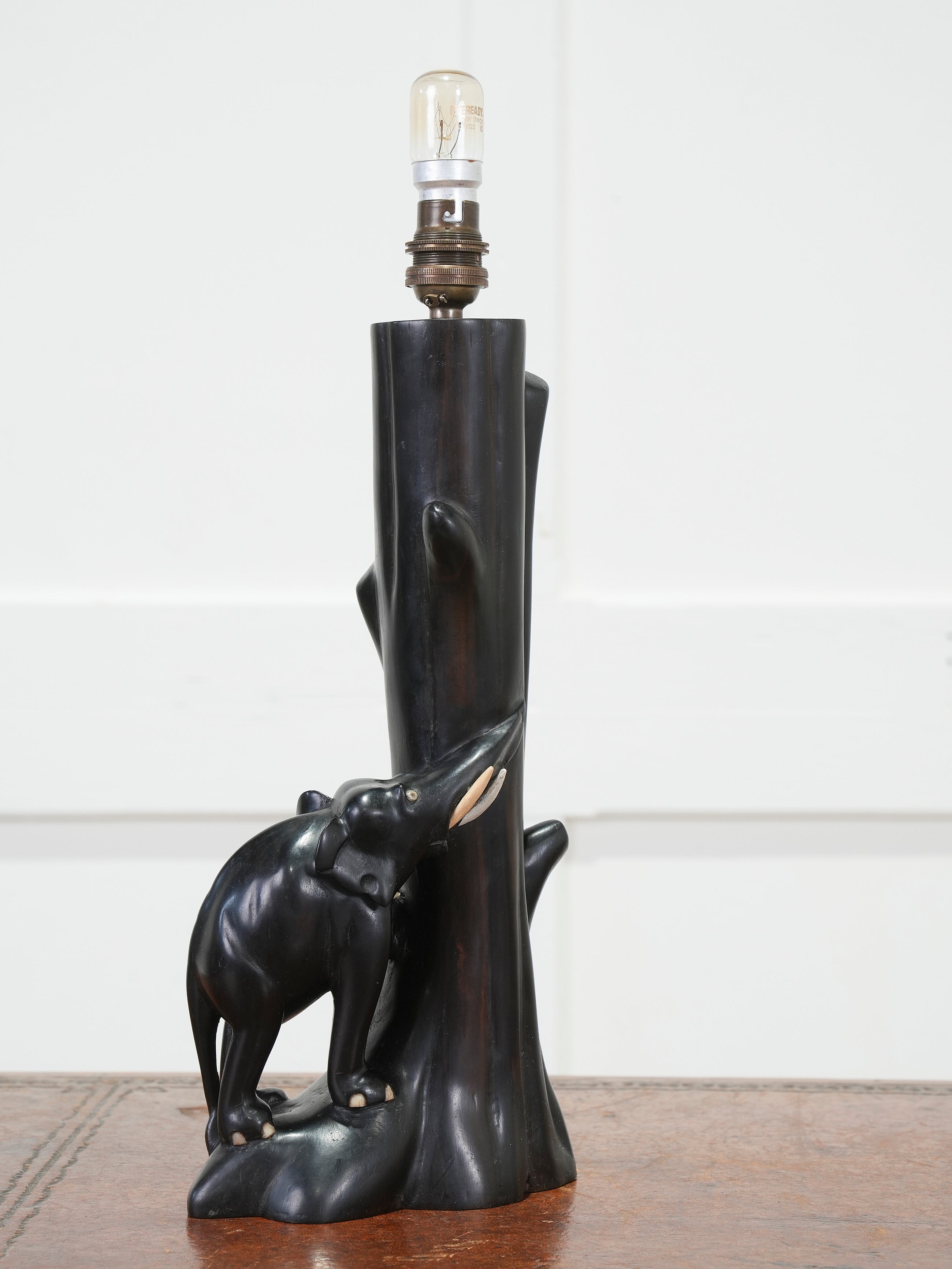 A Carved Rosewood Elephant Table Lamp
