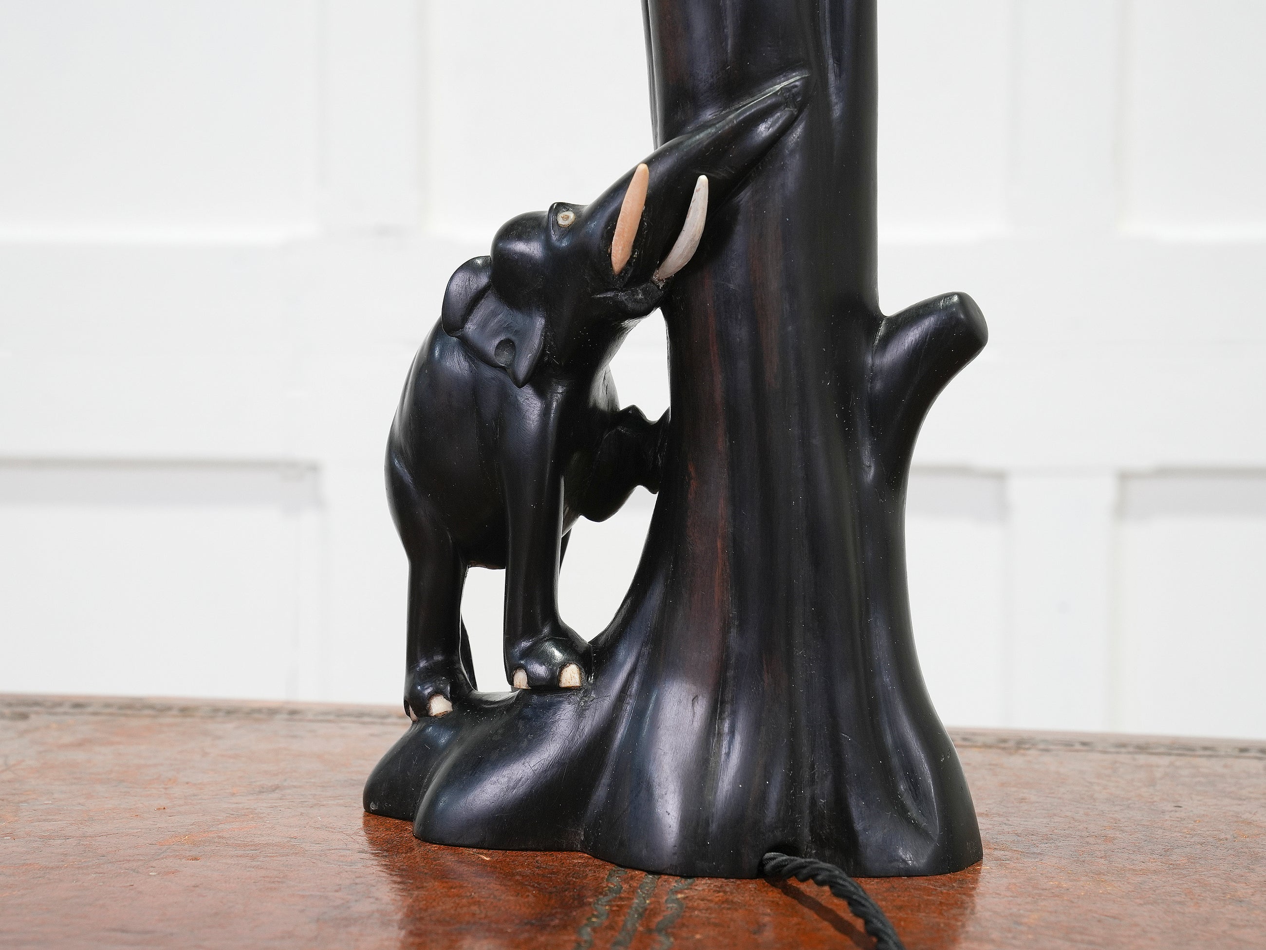 A Carved Rosewood Elephant Table Lamp