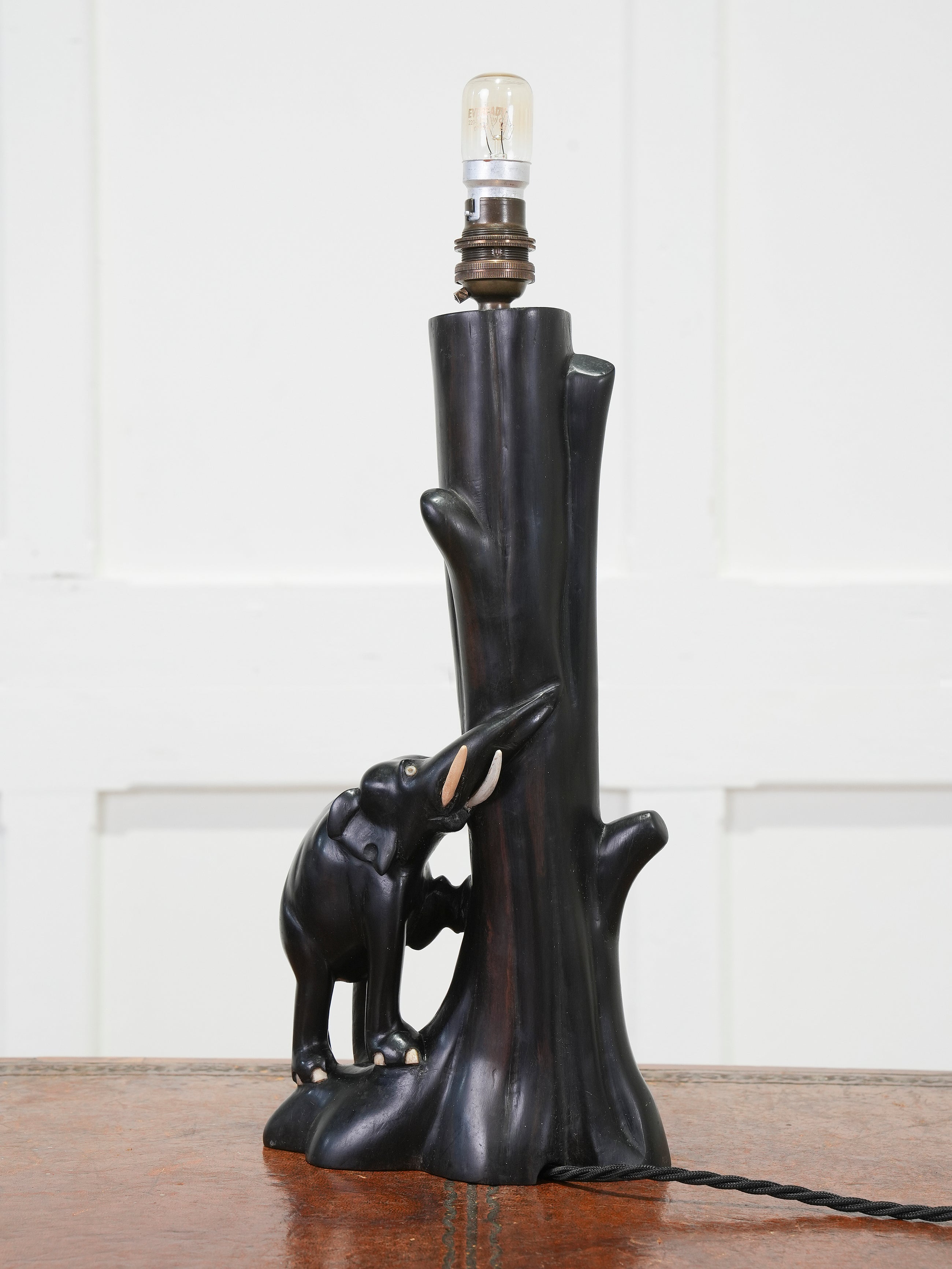 A Carved Rosewood Elephant Table Lamp