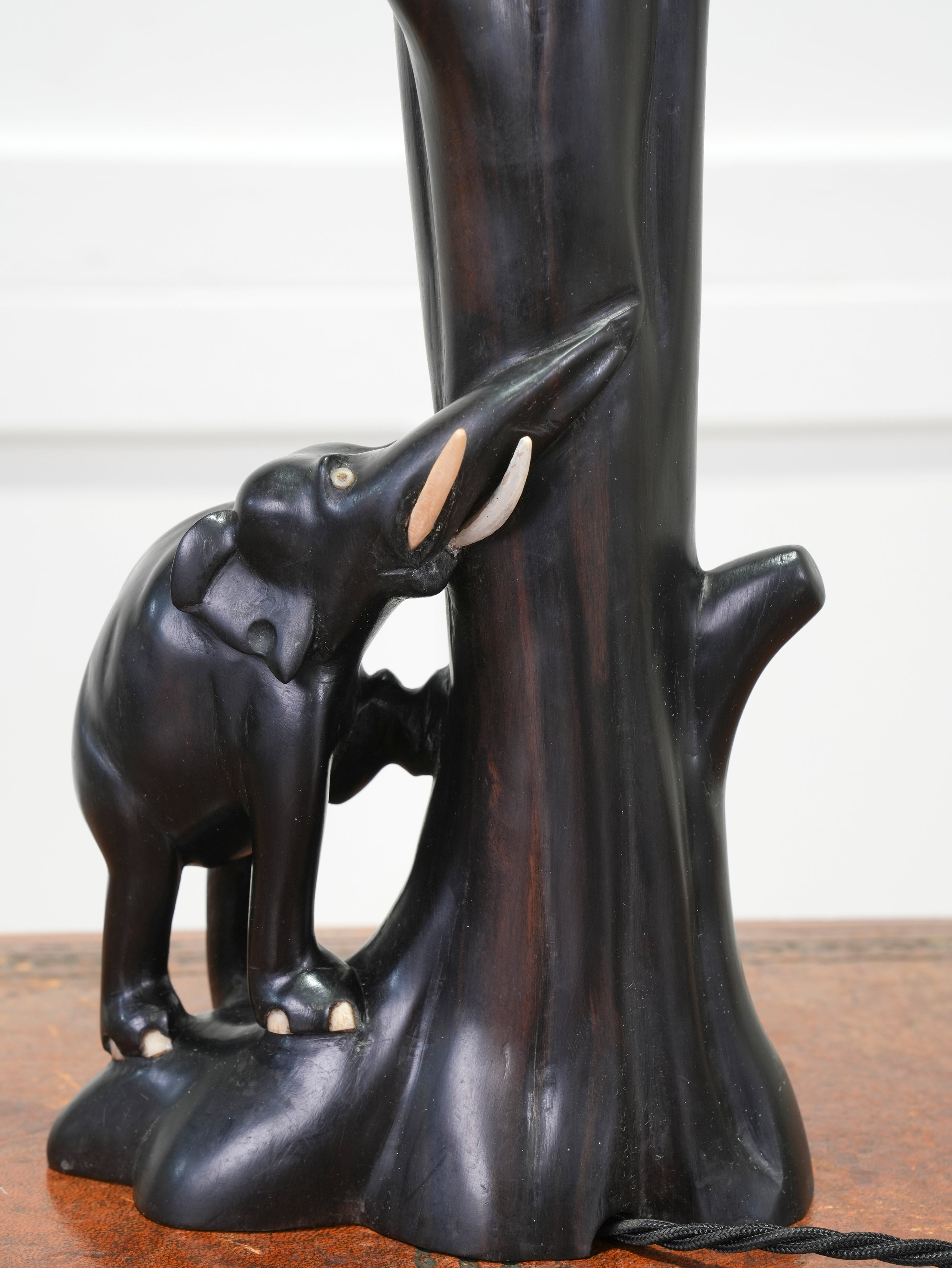 A Carved Rosewood Elephant Table Lamp