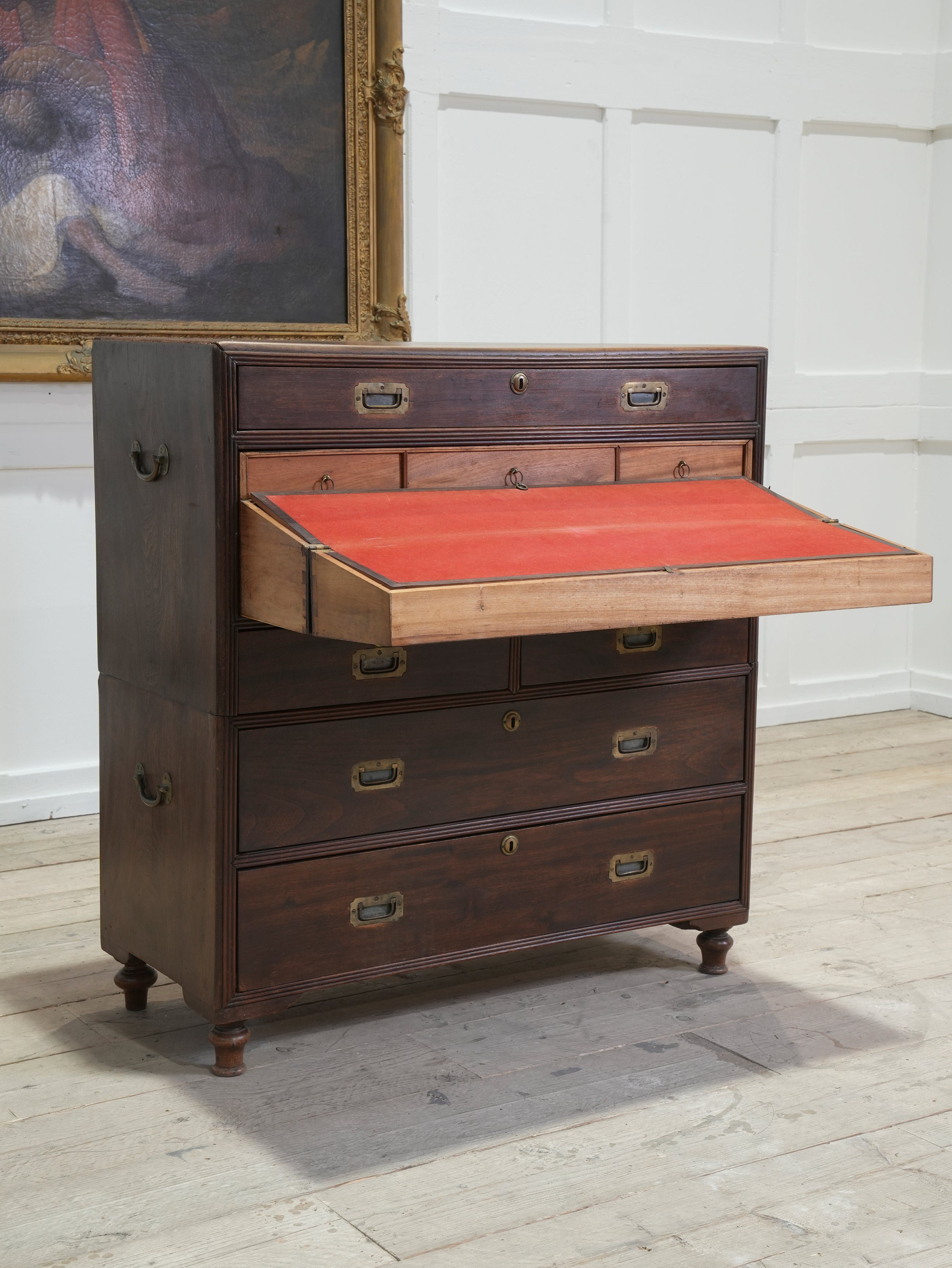 A Mid 19th Century Campaign Secretaire Chest