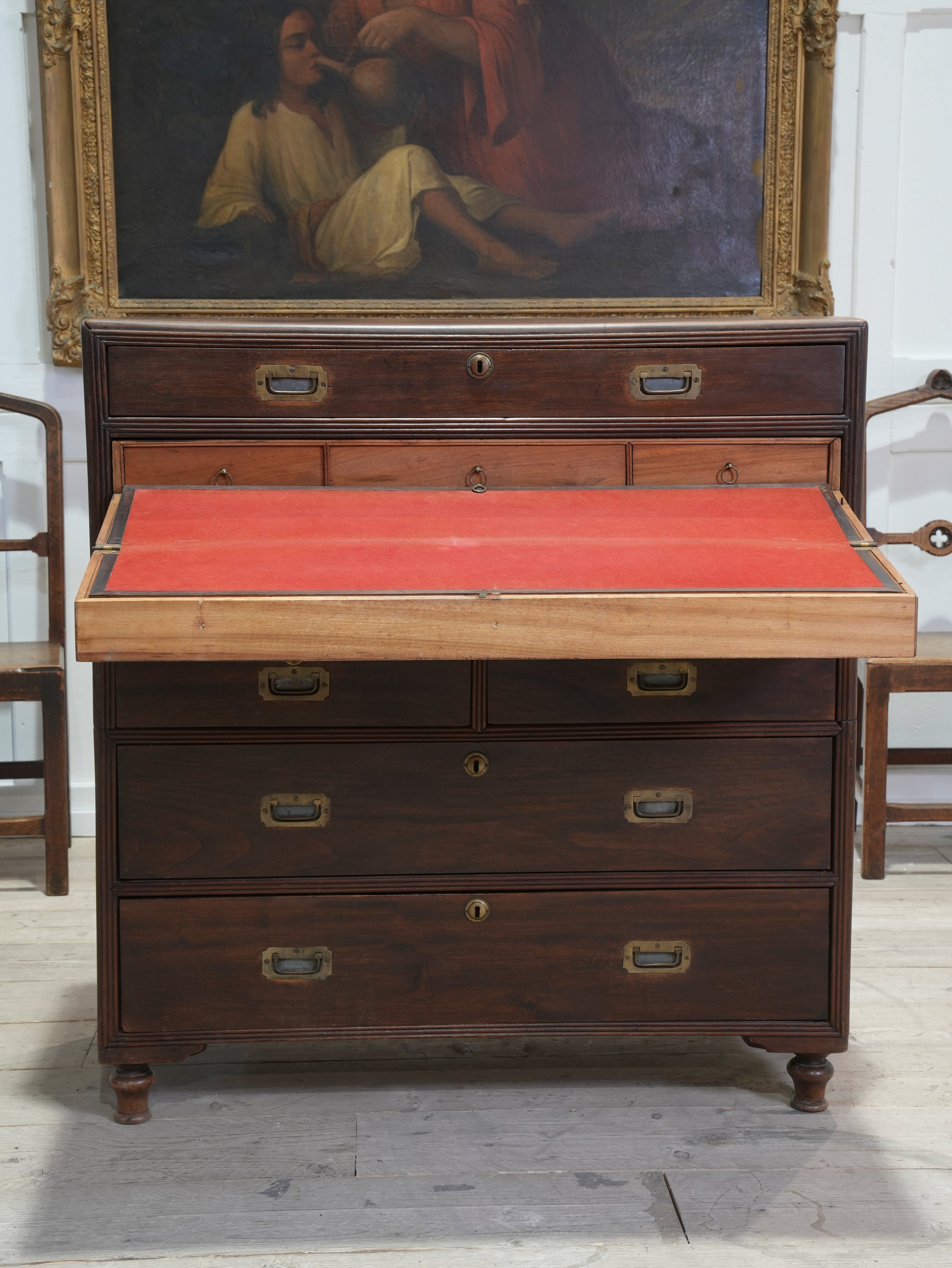 A Mid 19th Century Campaign Secretaire Chest