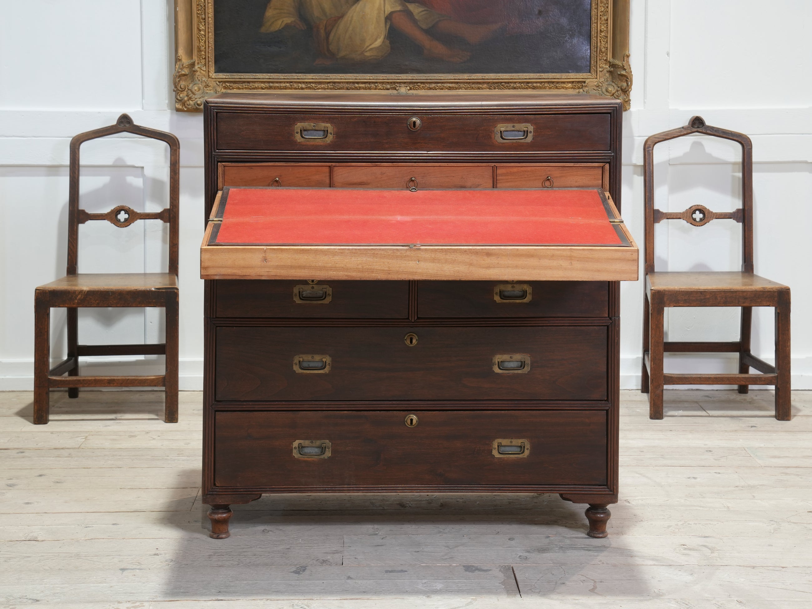 A Mid 19th Century Campaign Secretaire Chest