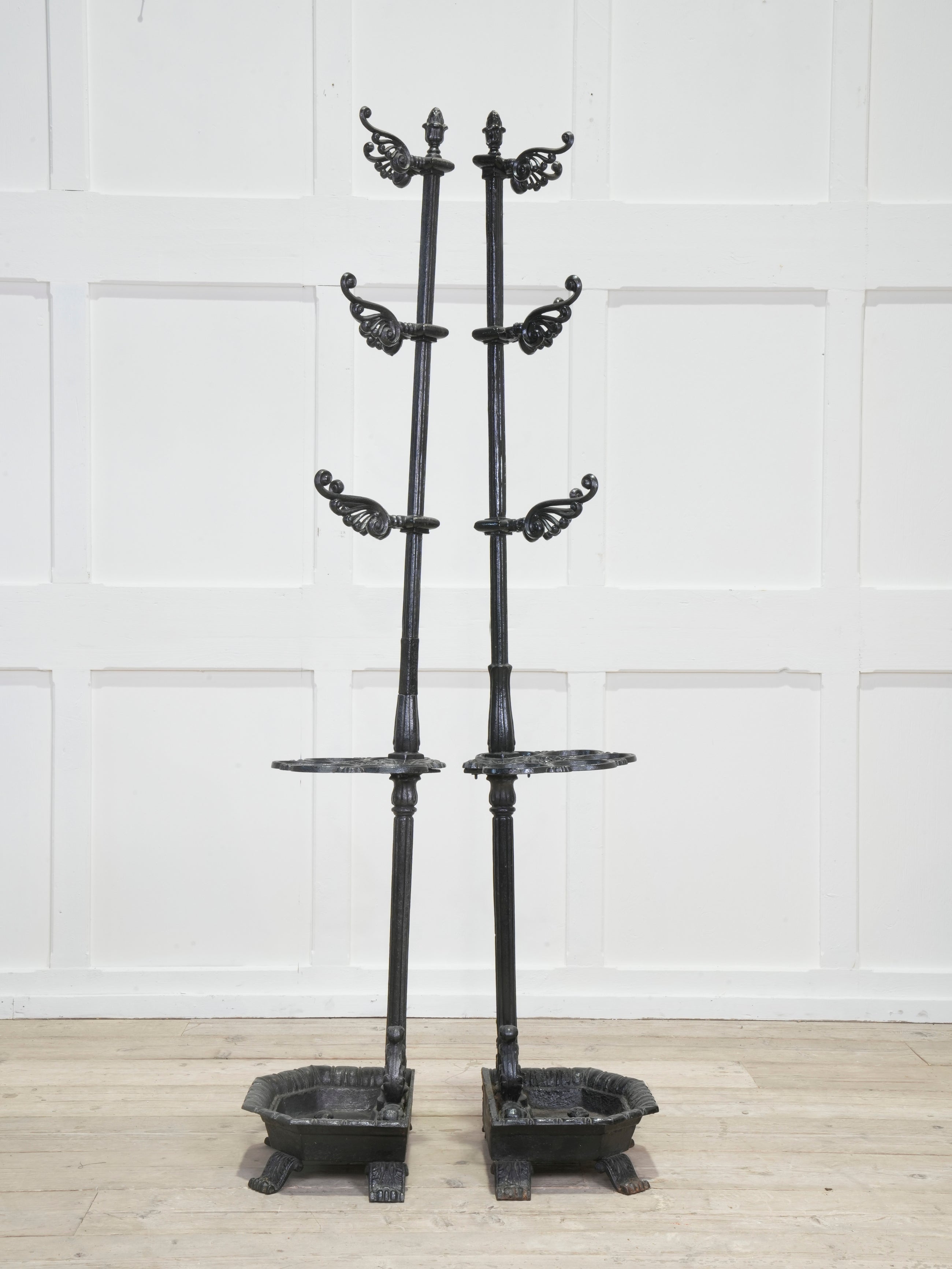 Two Late Regency Cast Iron Hat, Coat & Stick Stands