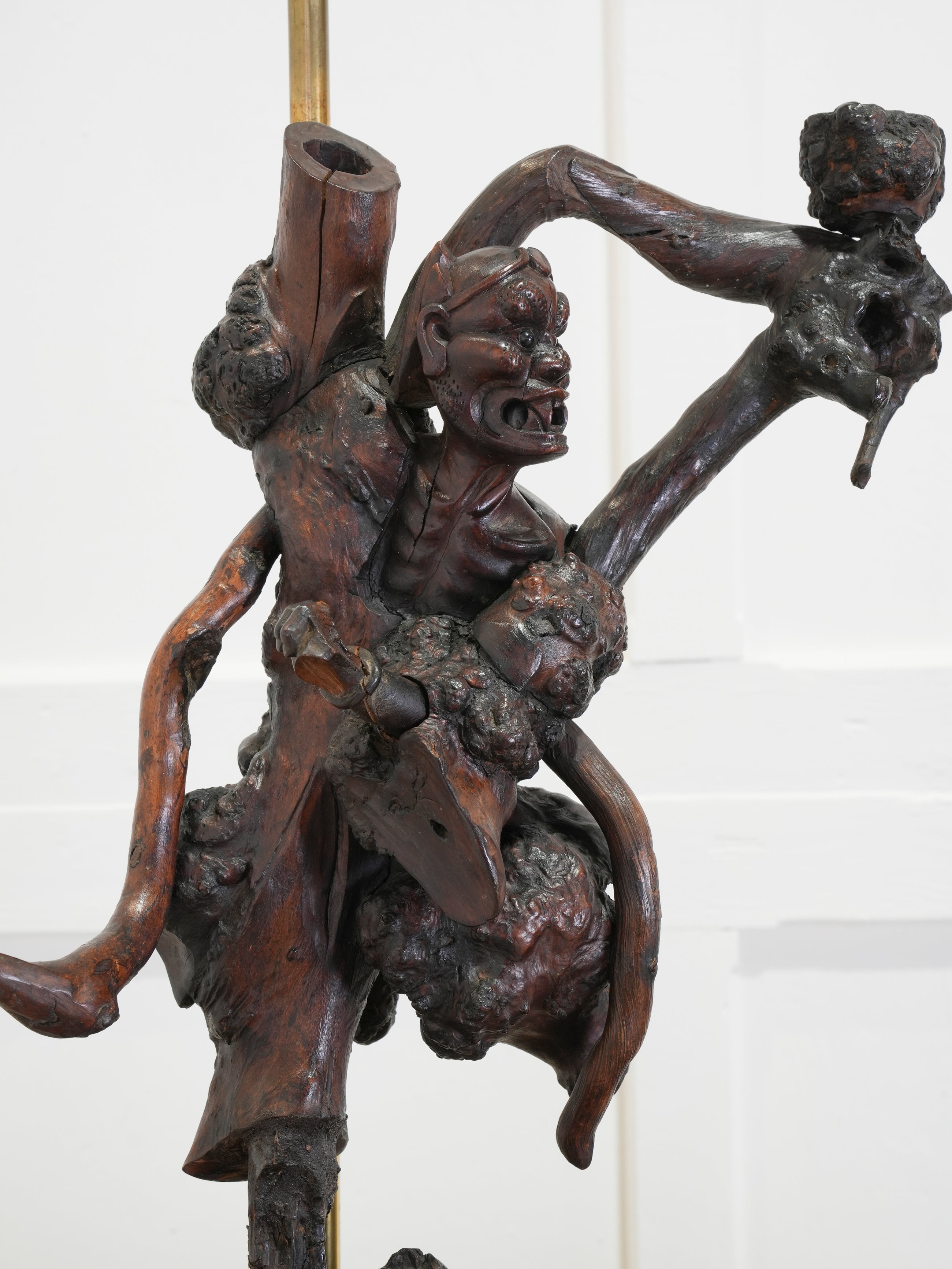 A Pair of Carved Chinese Vine Root Table Lamps