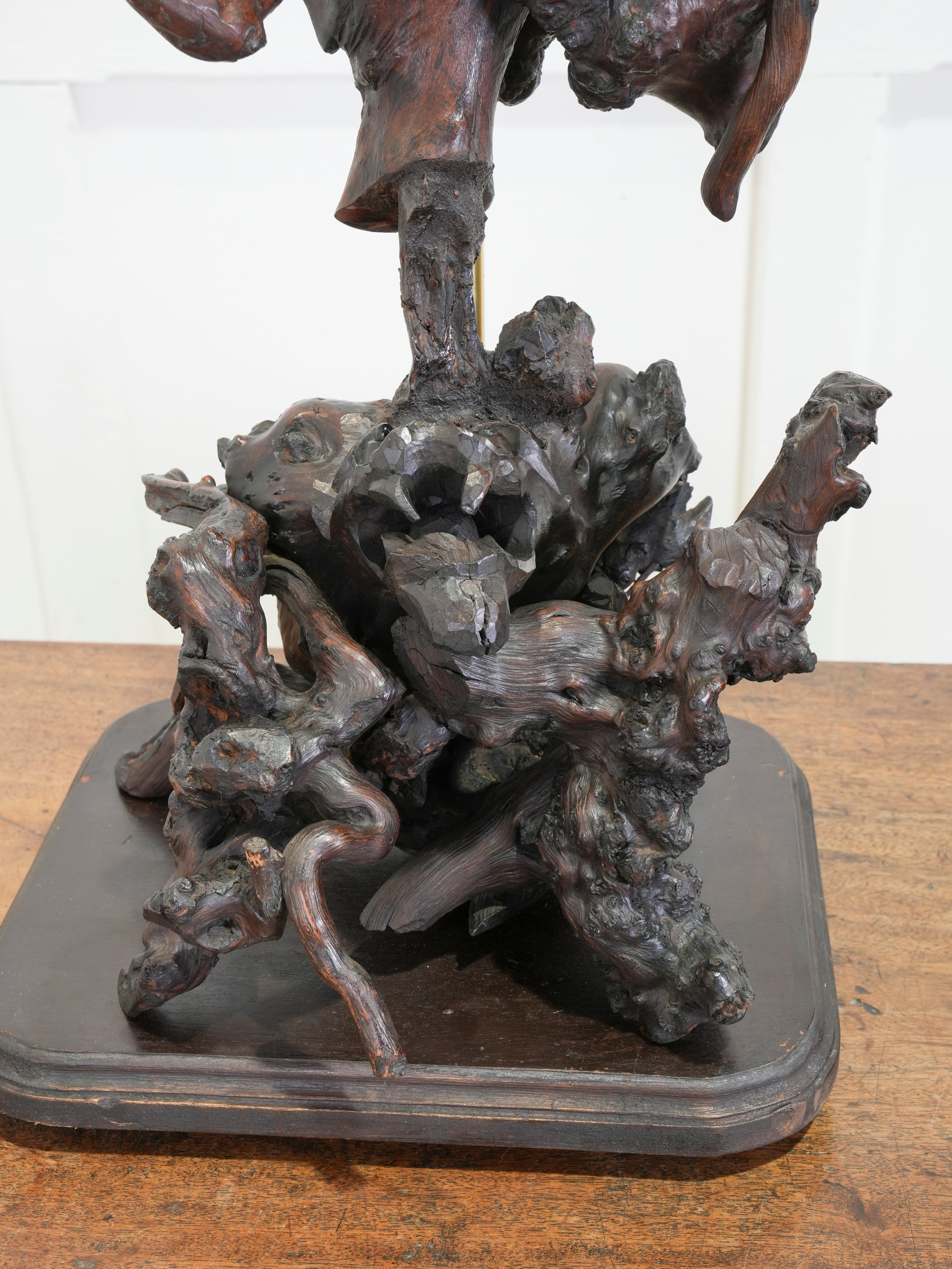 A Pair of Carved Chinese Vine Root Table Lamps