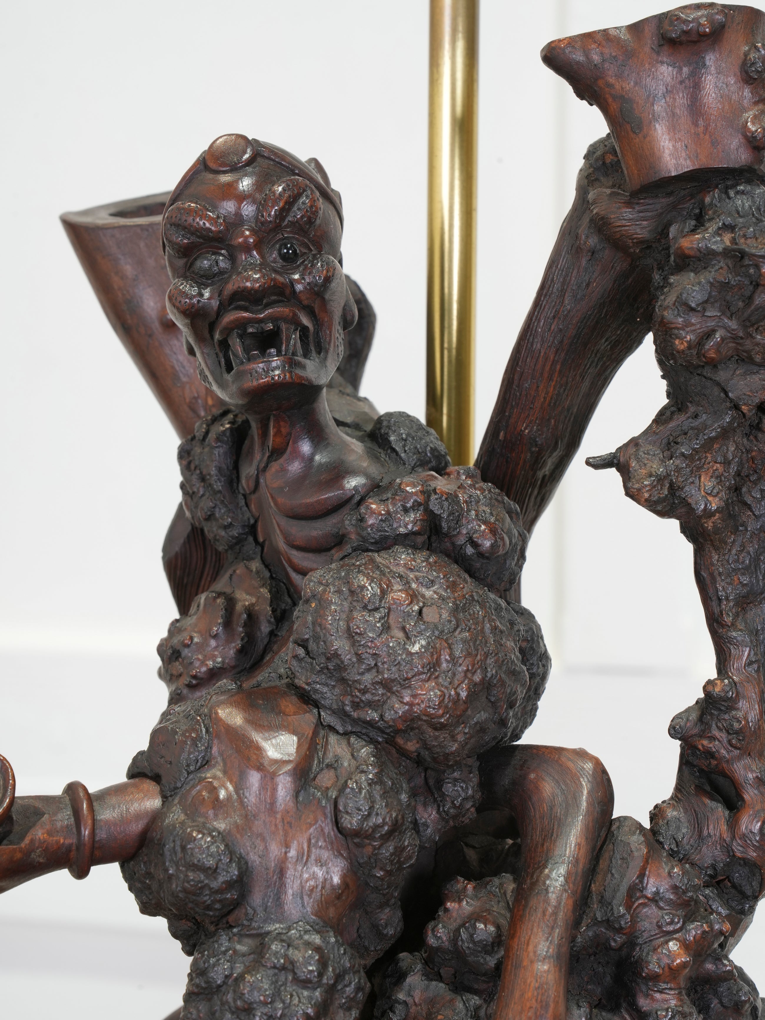 A Pair of Carved Chinese Vine Root Table Lamps