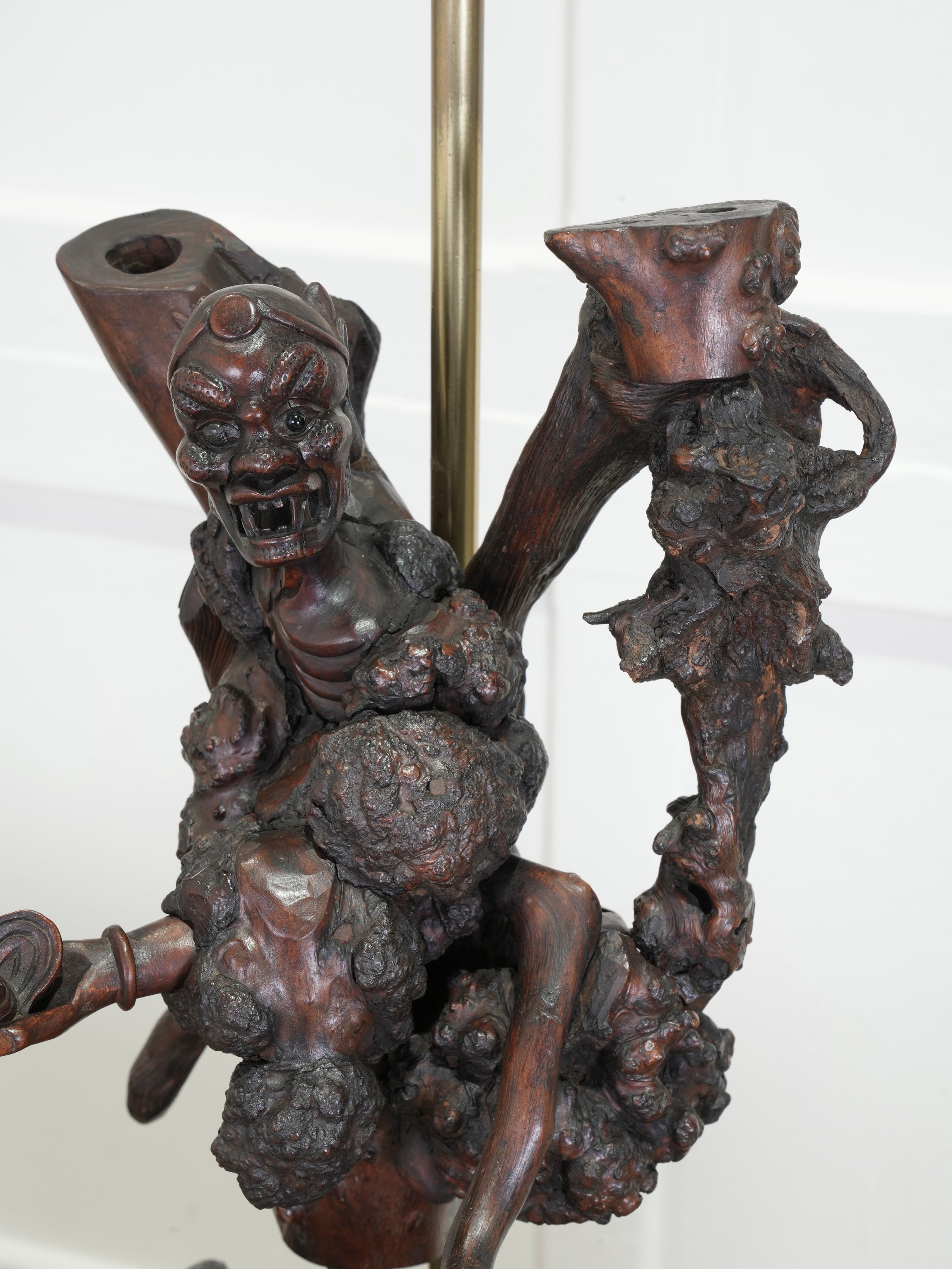 A Pair of Carved Chinese Vine Root Table Lamps