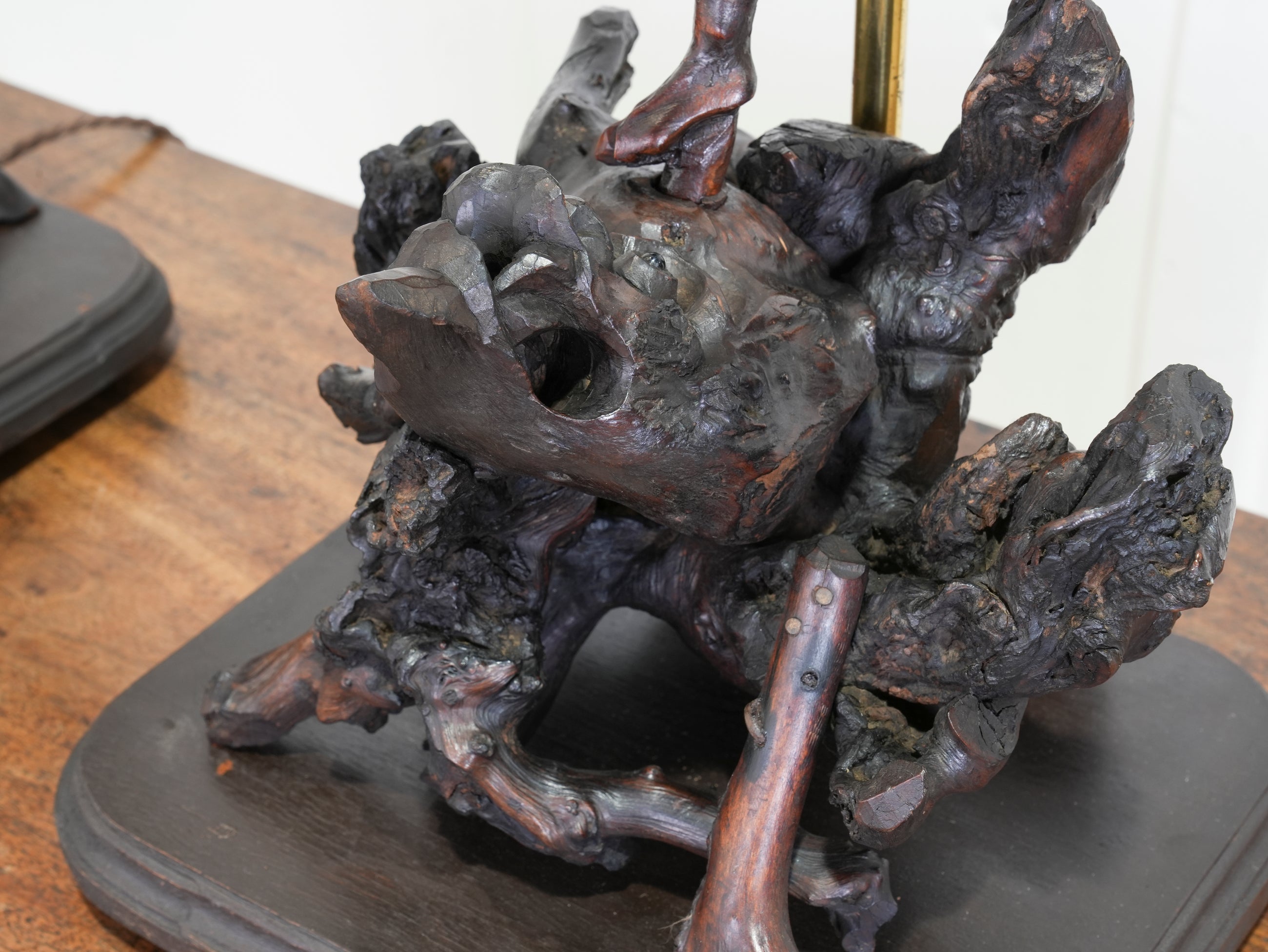 A Pair of Carved Chinese Vine Root Table Lamps