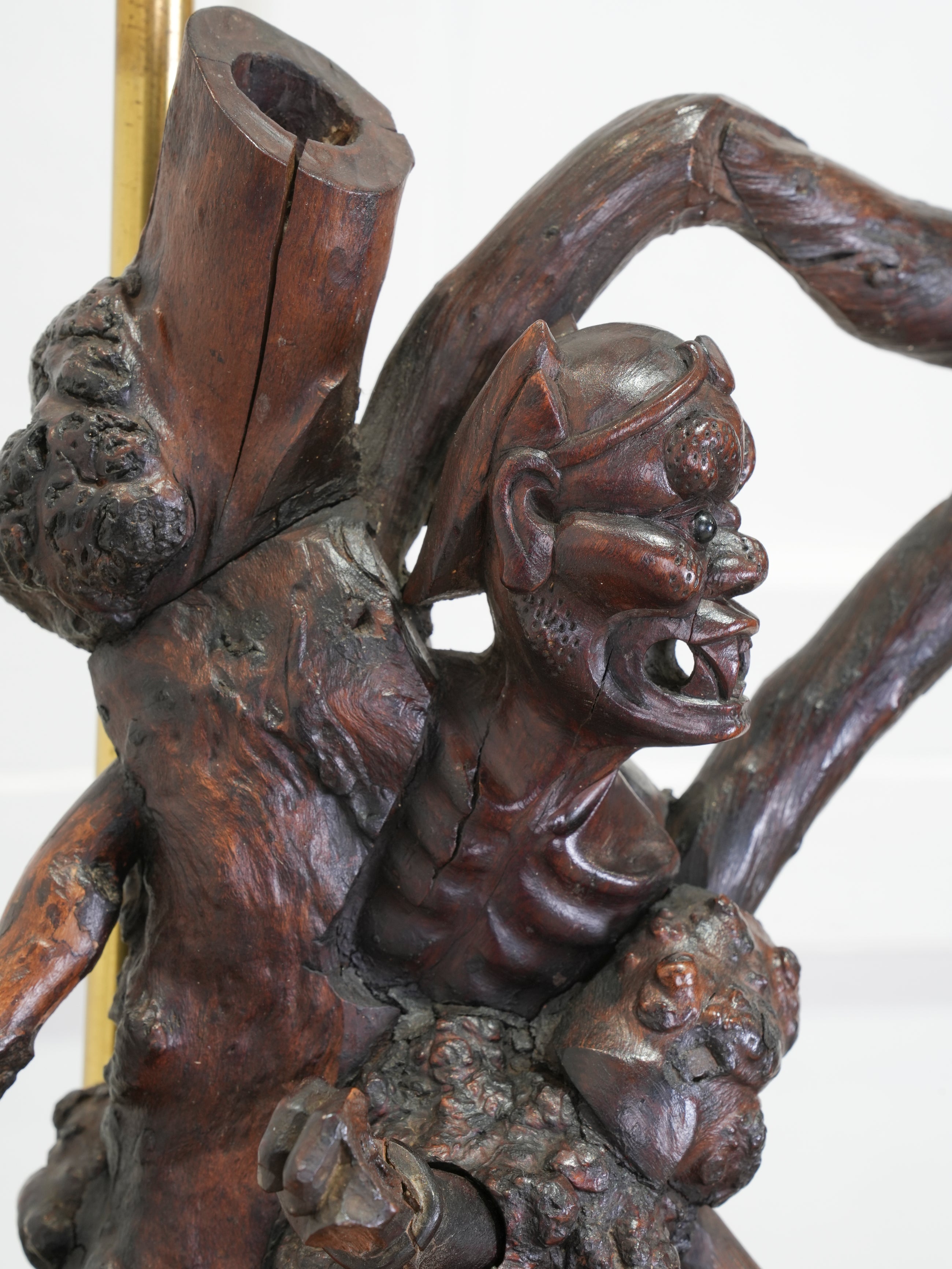 A Pair of Carved Chinese Vine Root Table Lamps