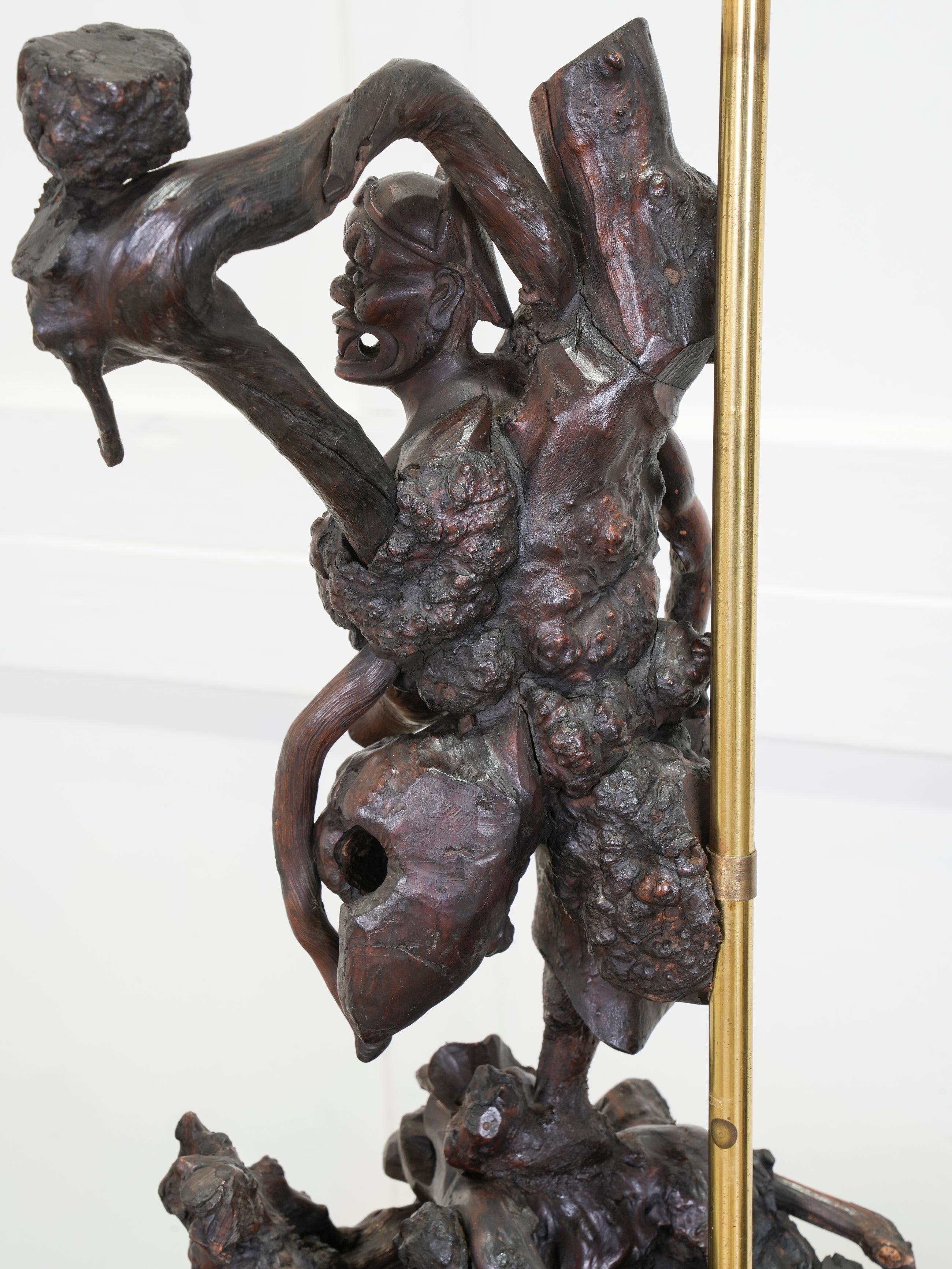 A Pair of Carved Chinese Vine Root Table Lamps