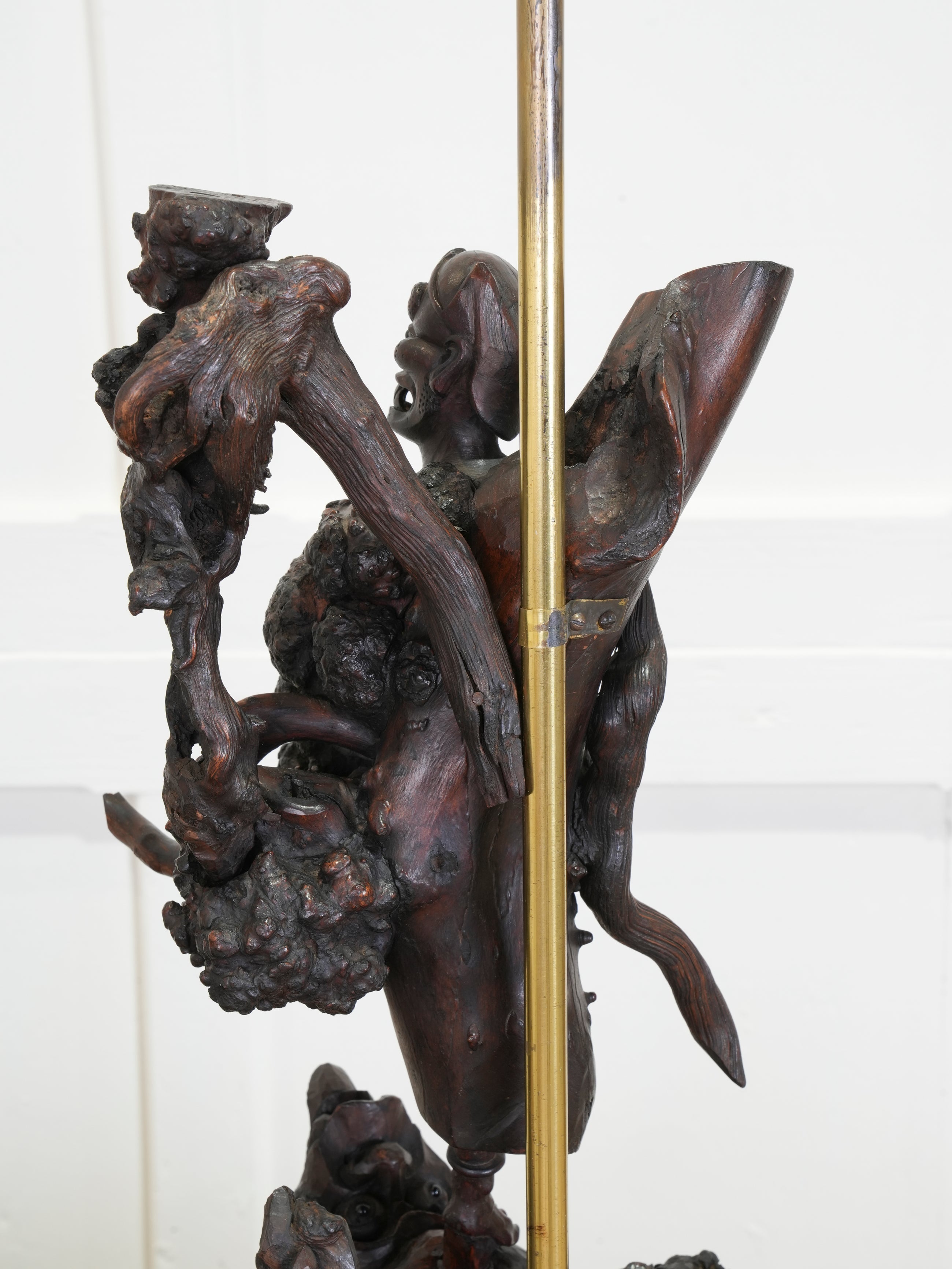 A Pair of Carved Chinese Vine Root Table Lamps