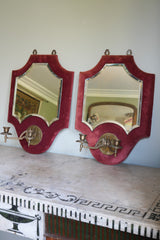 A Pair of Velvet Wall Mirror With Candle Sconces