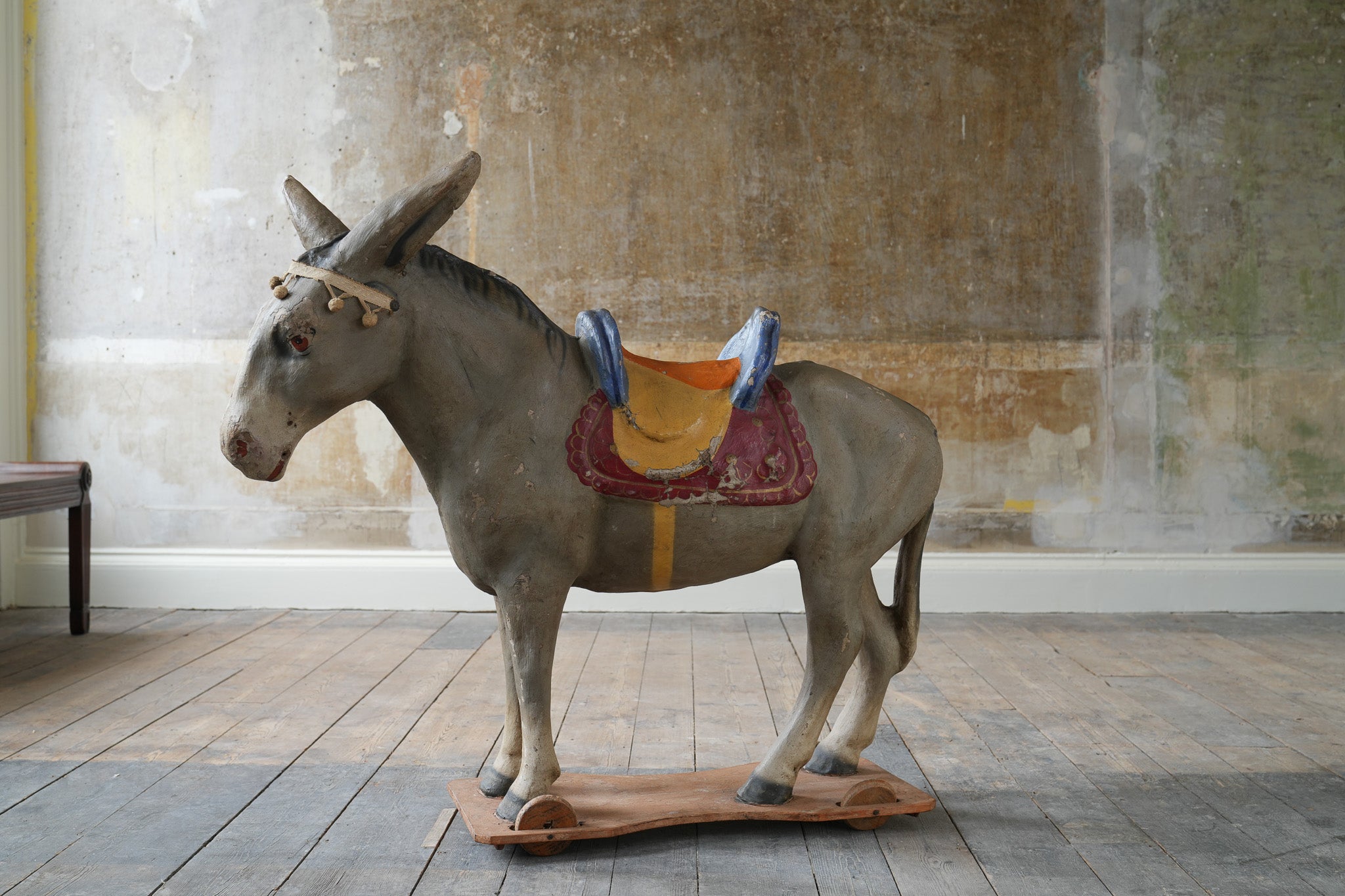 A Papier-Mache Pull Along Donkey