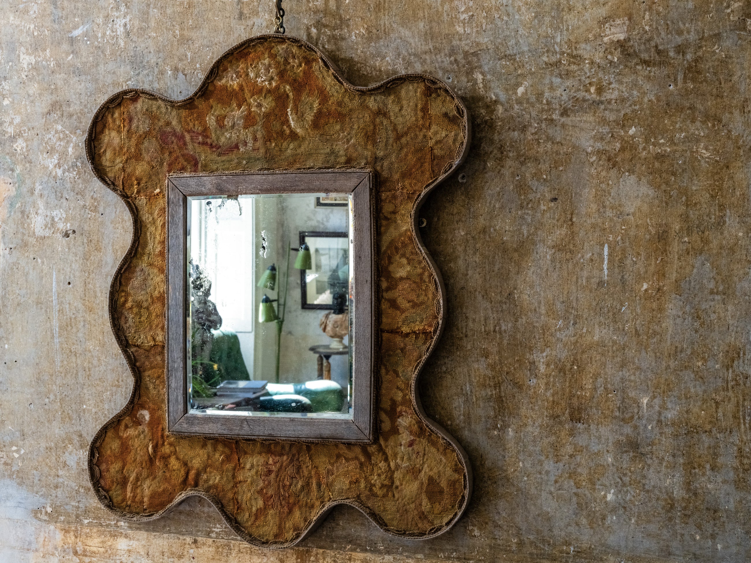 A Lobed Petit Point On Needlepoint Ground Mirror