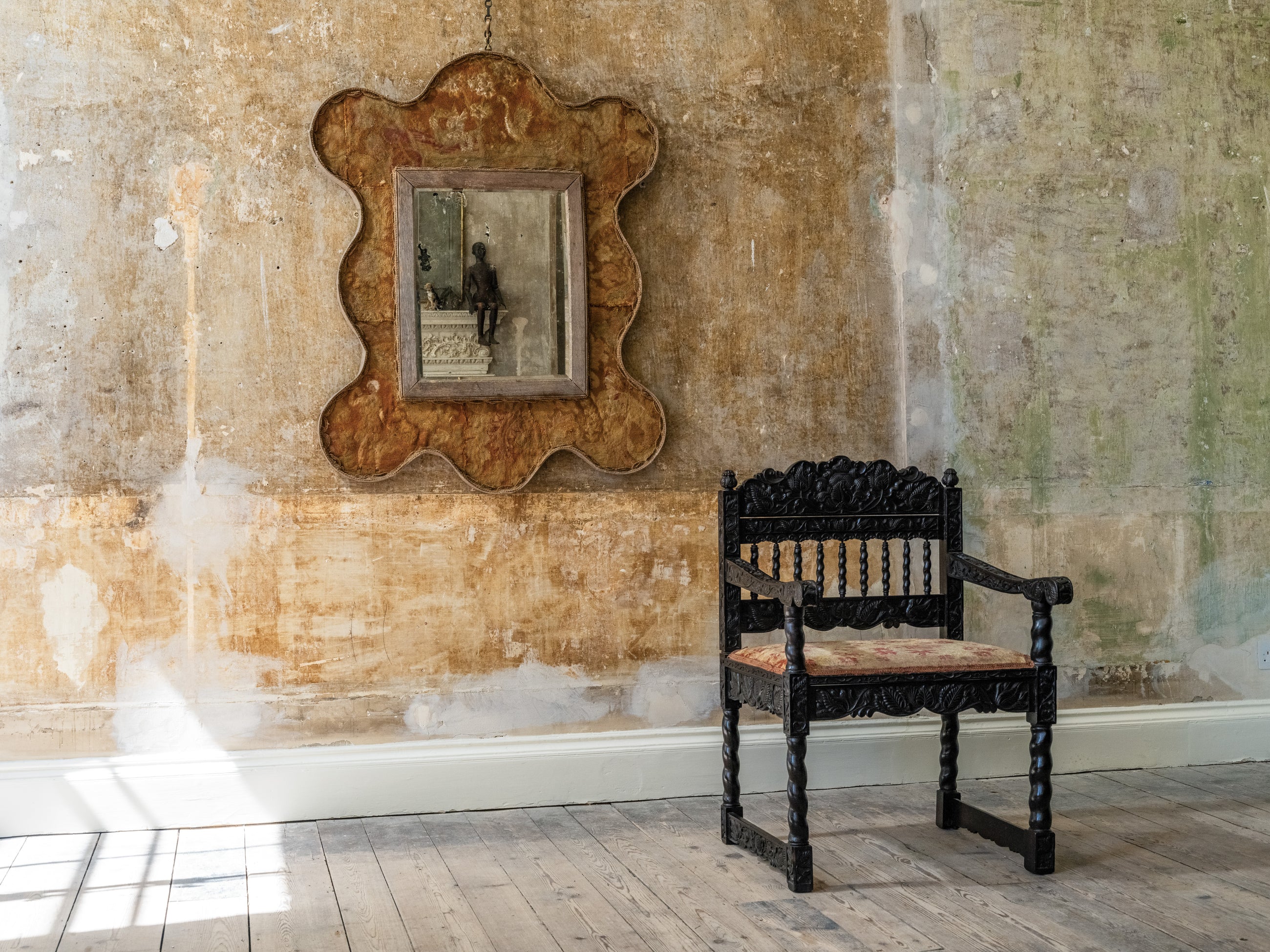 A Lobed Petit Point On Needlepoint Ground Mirror